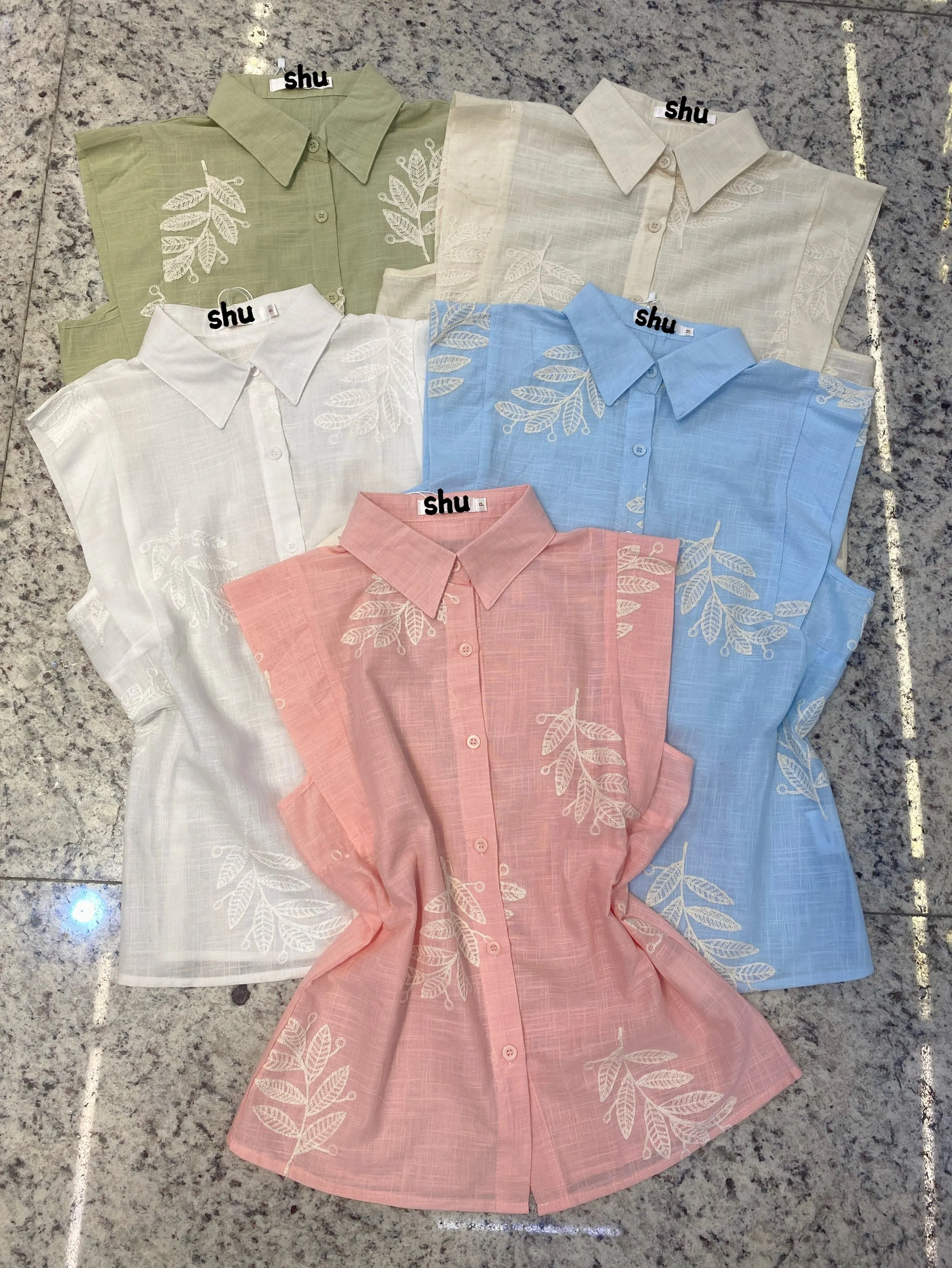 blusa com bordado manga curta shu loja