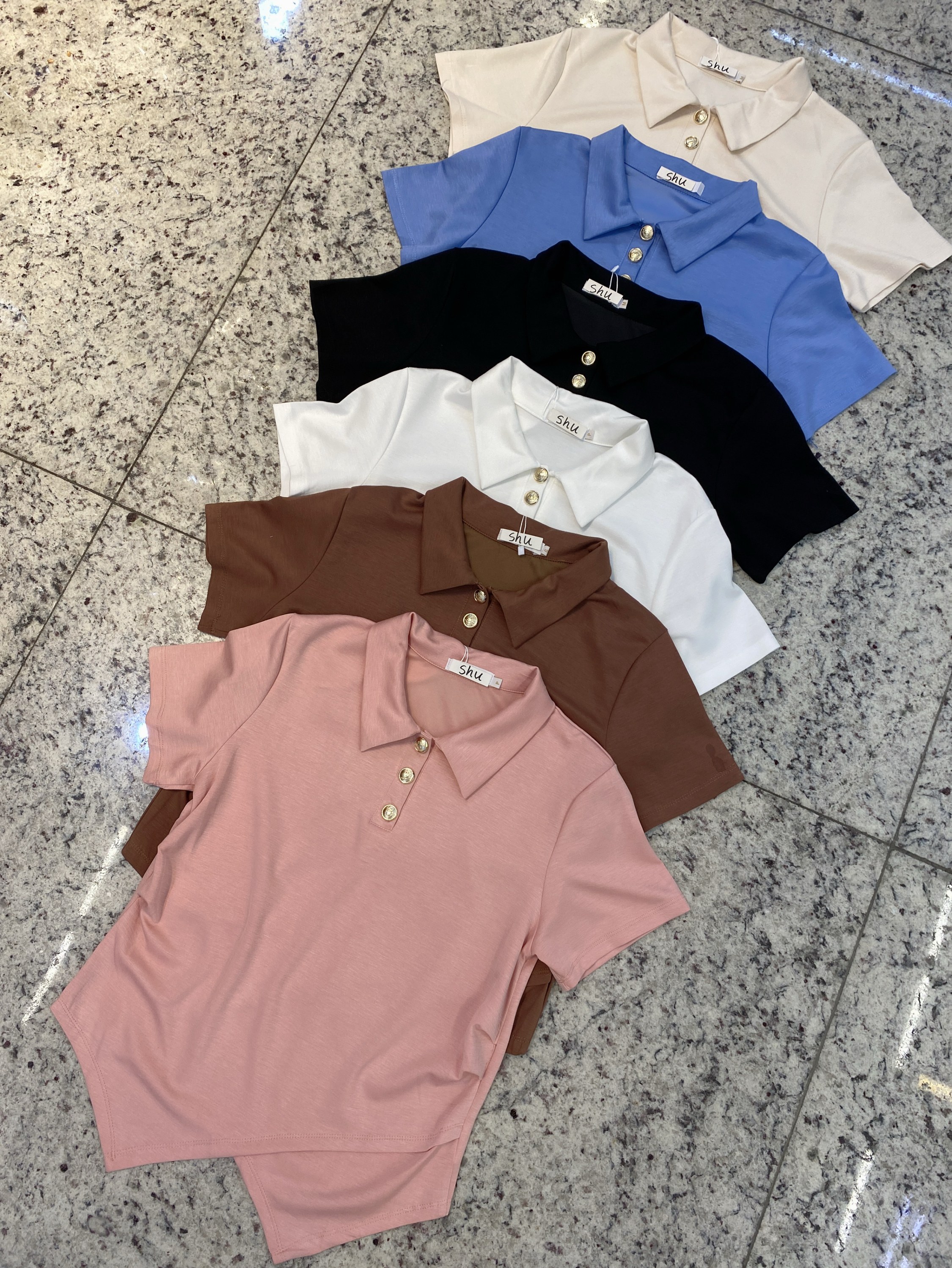 blusa gola polo manga curta shu loja