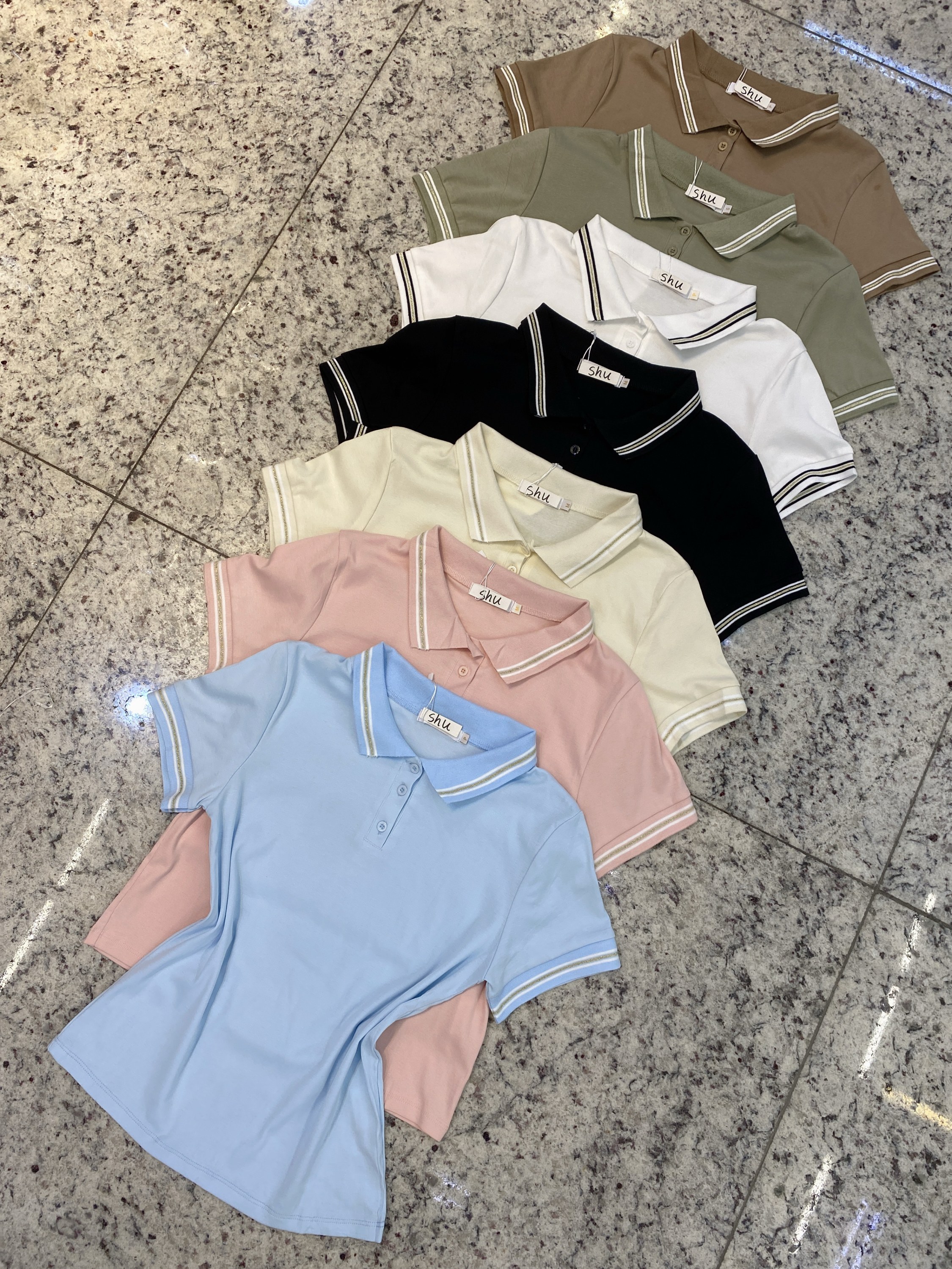 blusa gola polo manga curta shu loja
