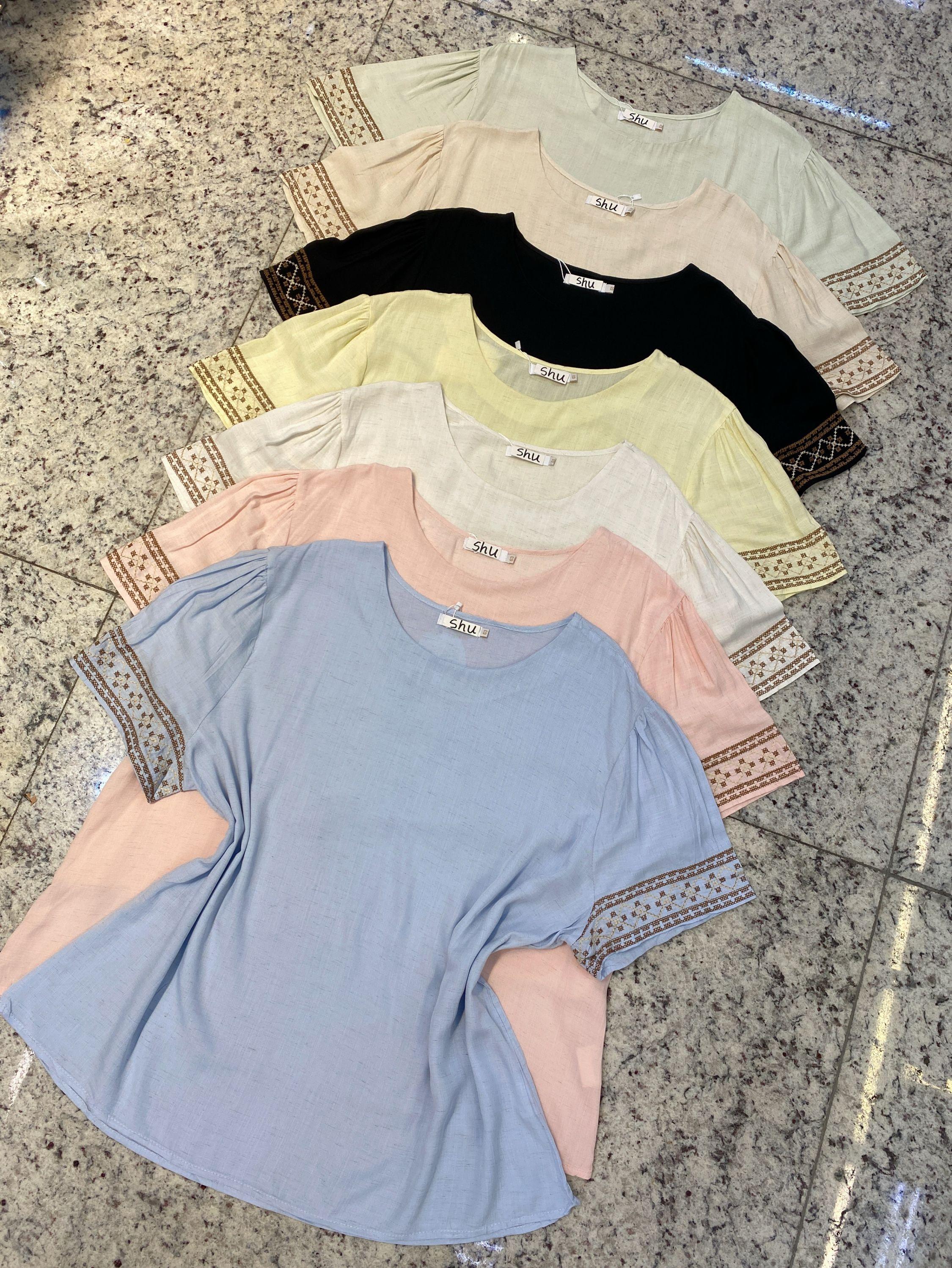 plus size com bordado manga curta shu loja