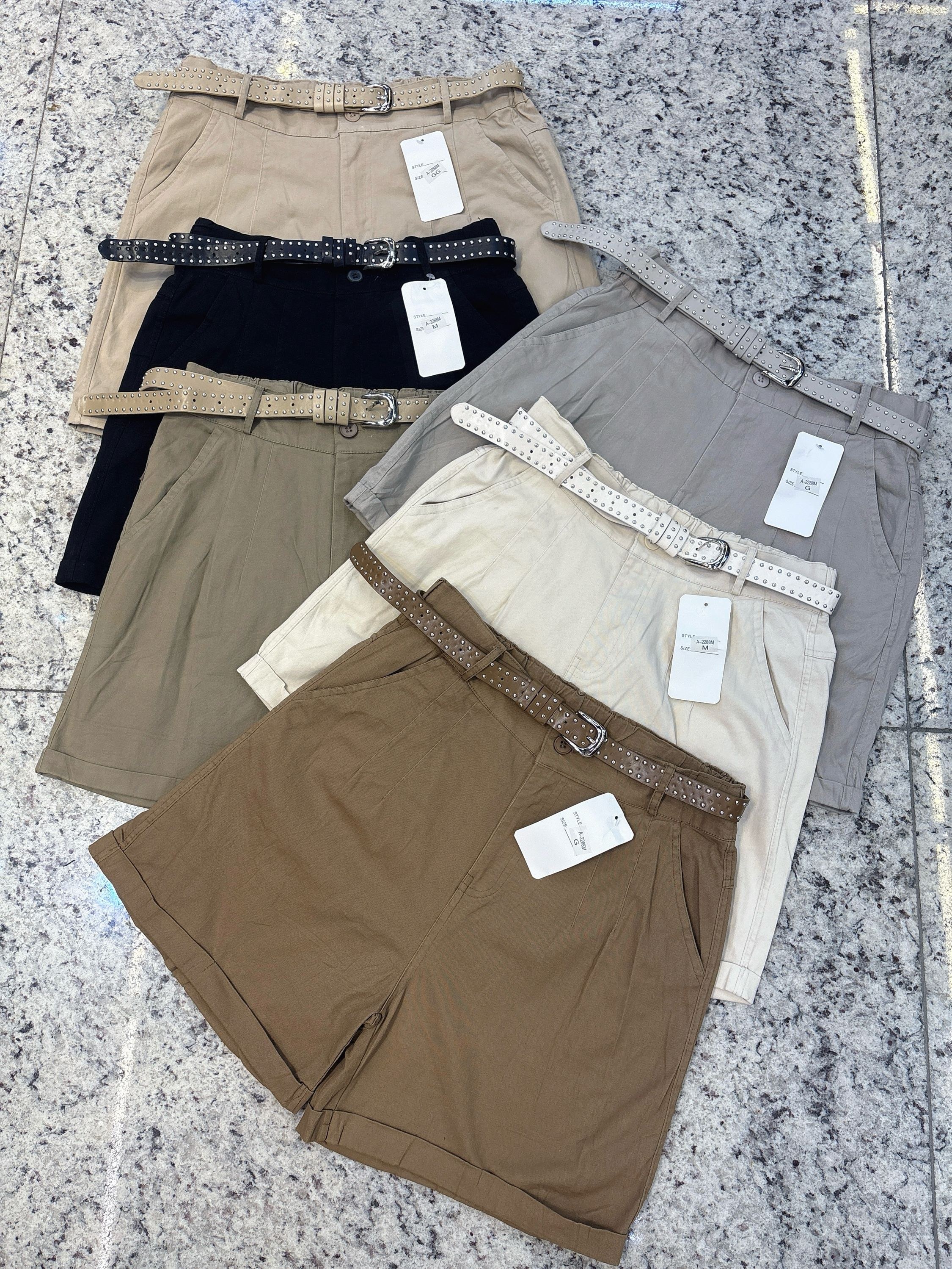 short sarja com elastano com cinto shu loja