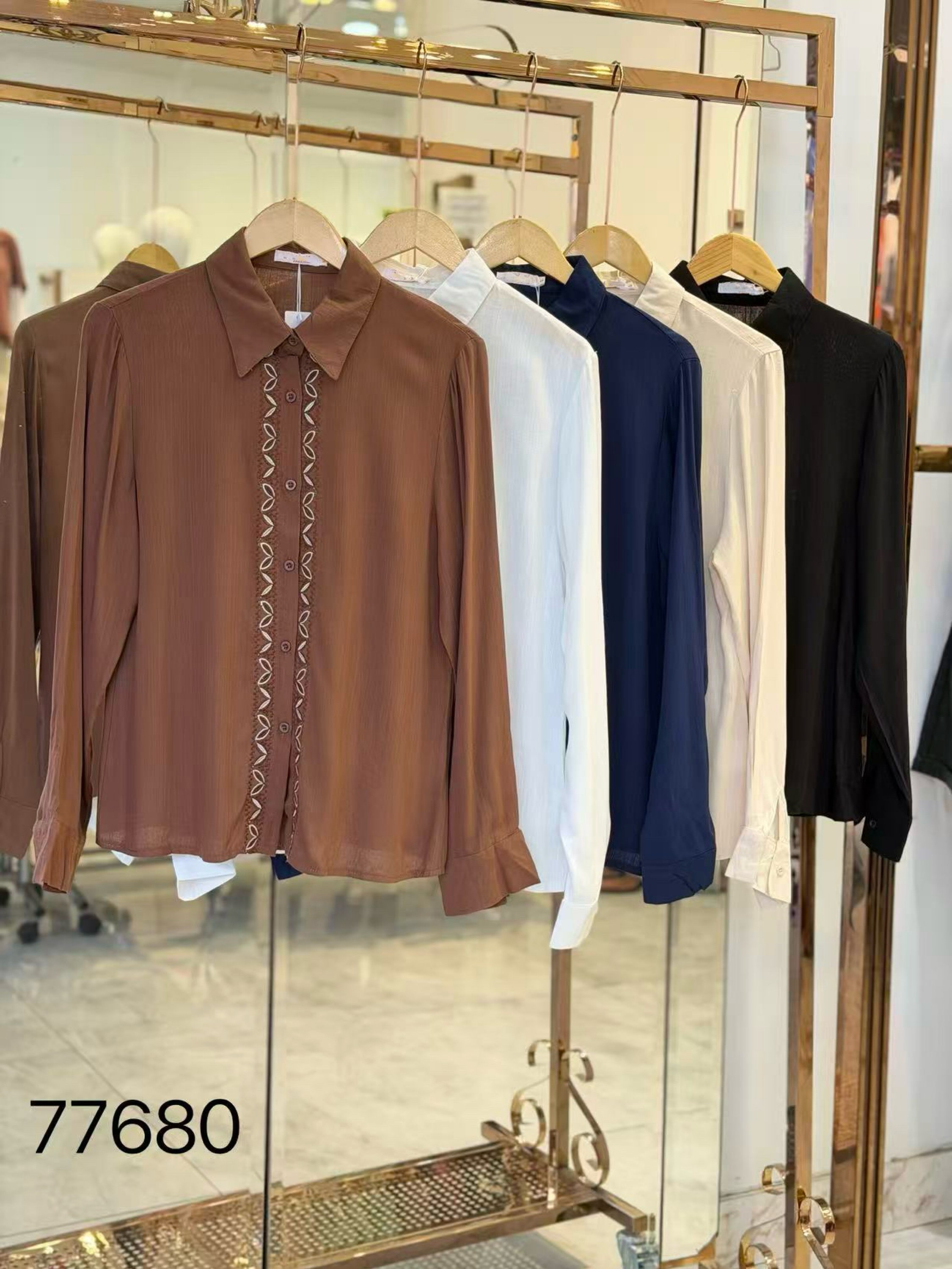 camisa com bordada manga longa shu loja