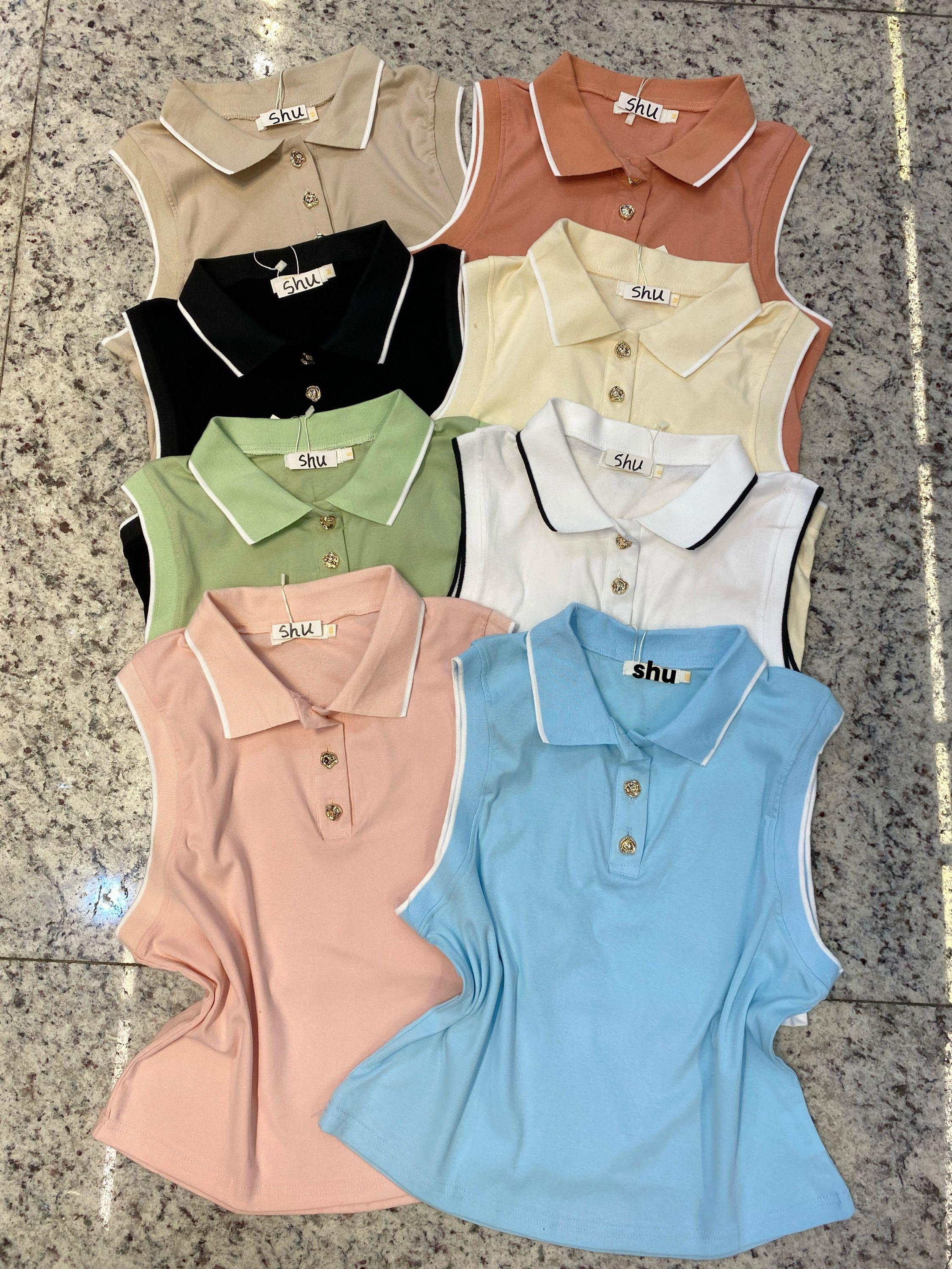 blusa polo de cropped sem manga shu loja