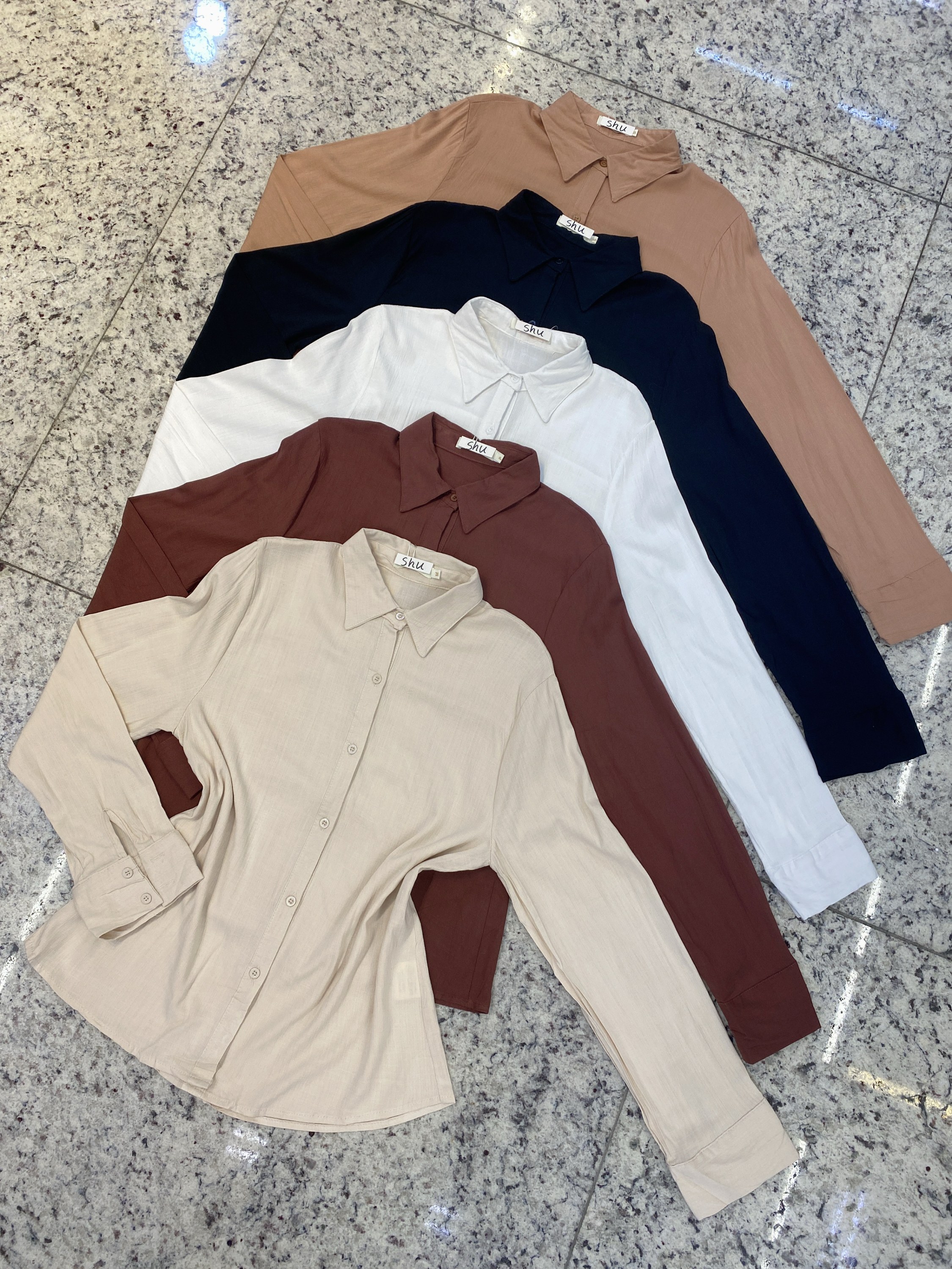 camisa lisa com elastano manga longa shu loja