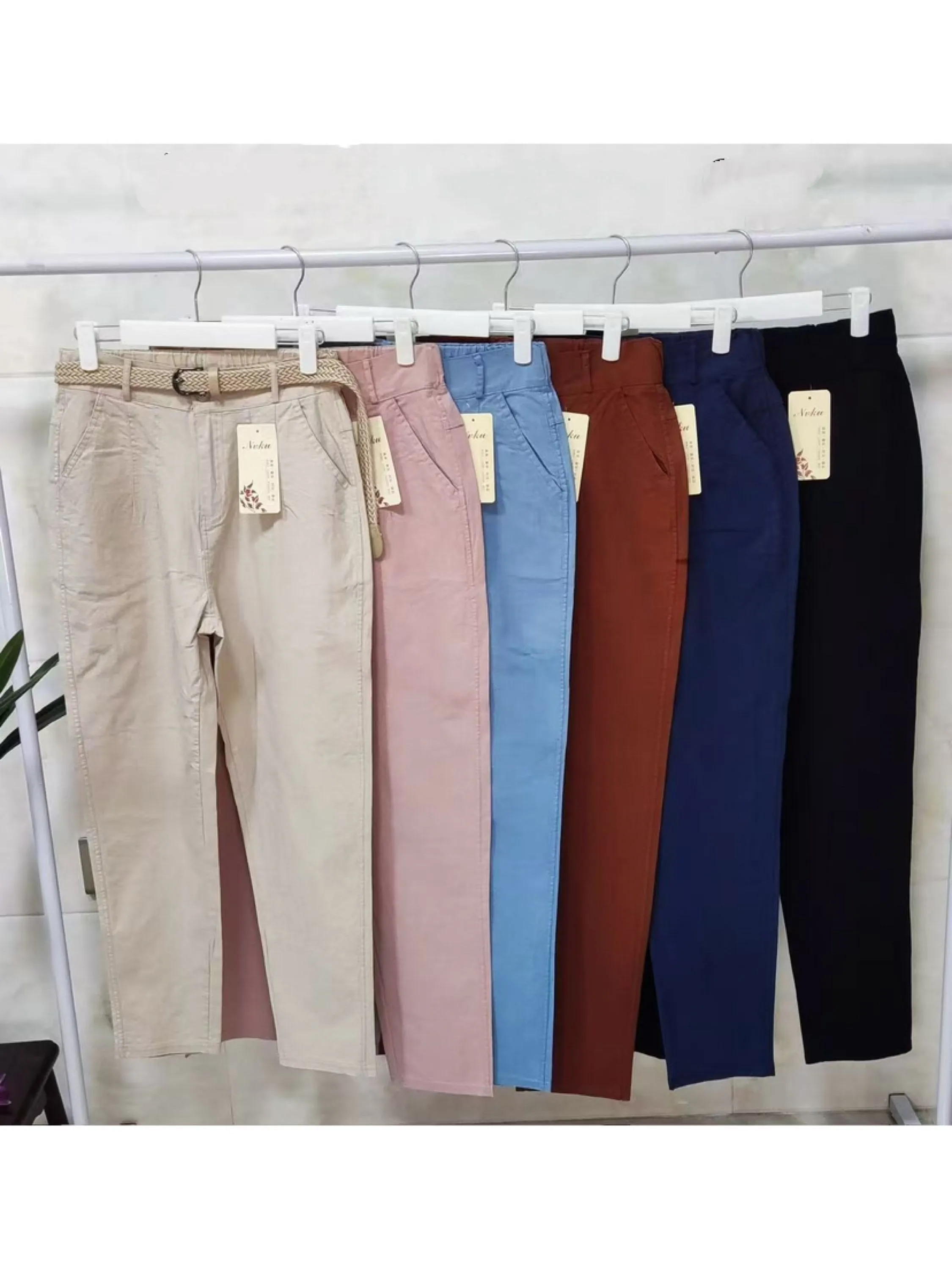 calça linho com elastano com cinto shu loja