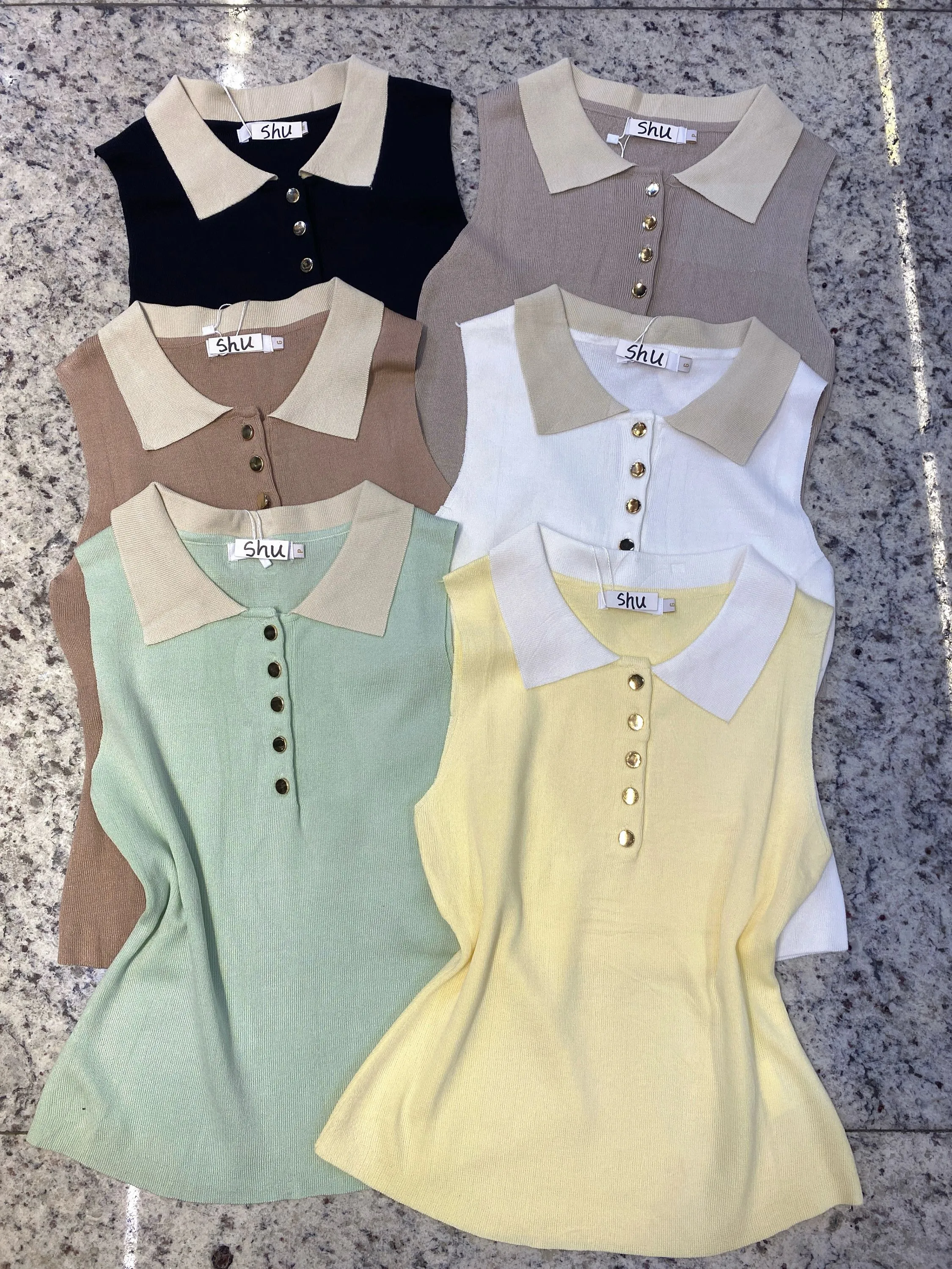 blusa de modal com botão sem manga shu loja