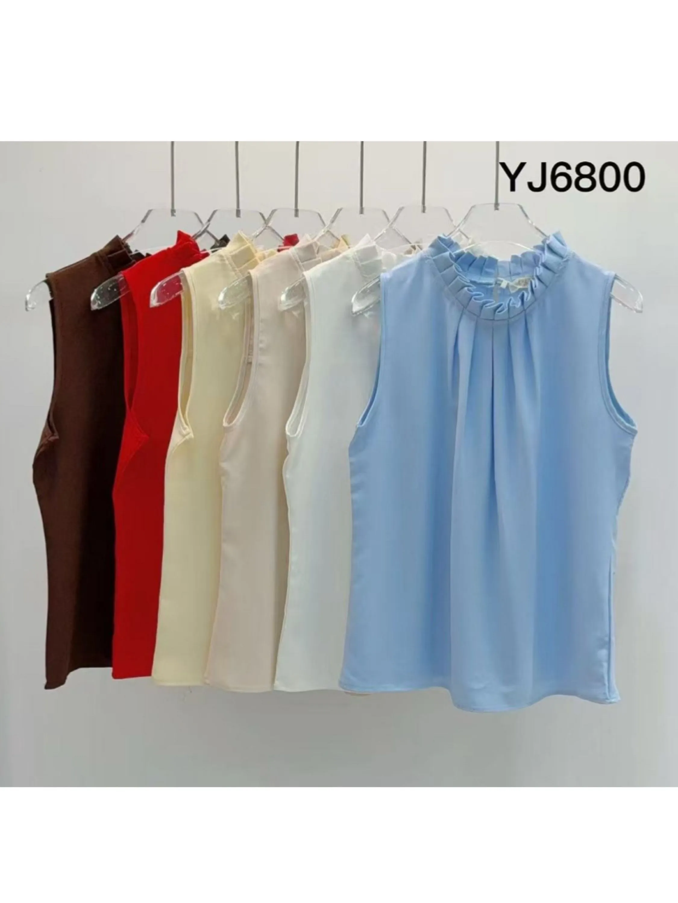 blusa lisa sem manga gola babado shu loja