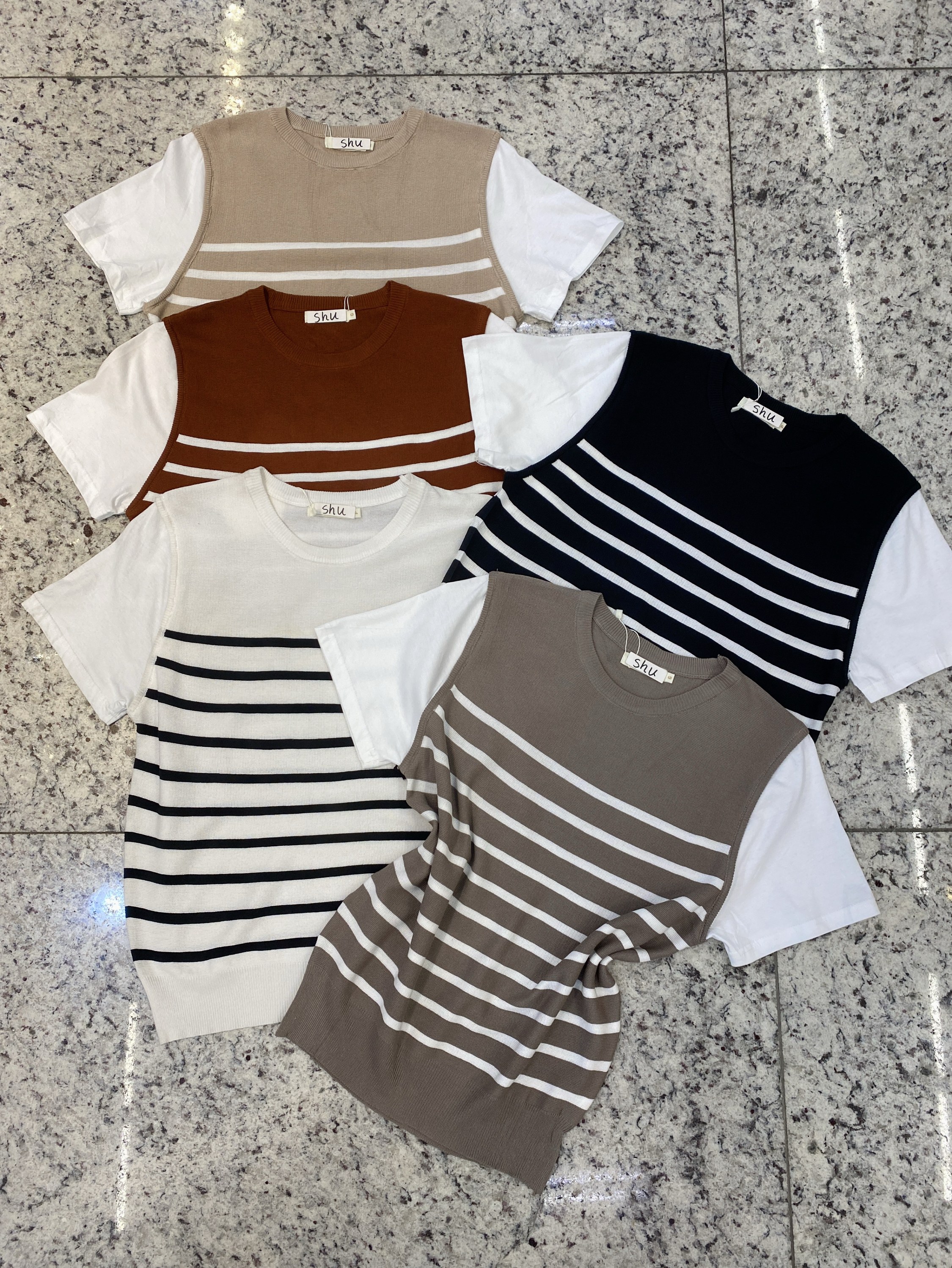 blusa de listra manga curta shu loja