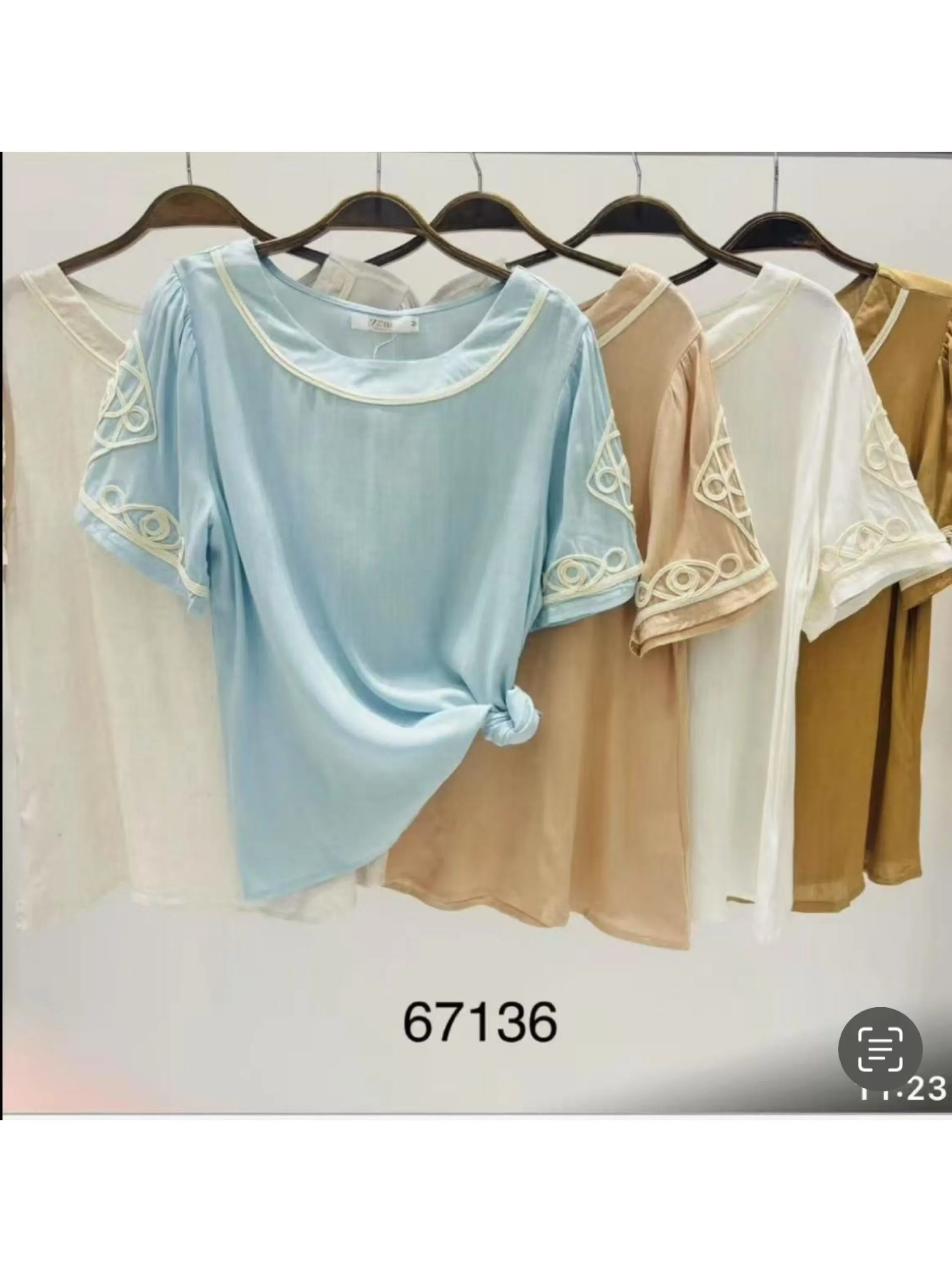 blusa manga curta com bordado shu loja
