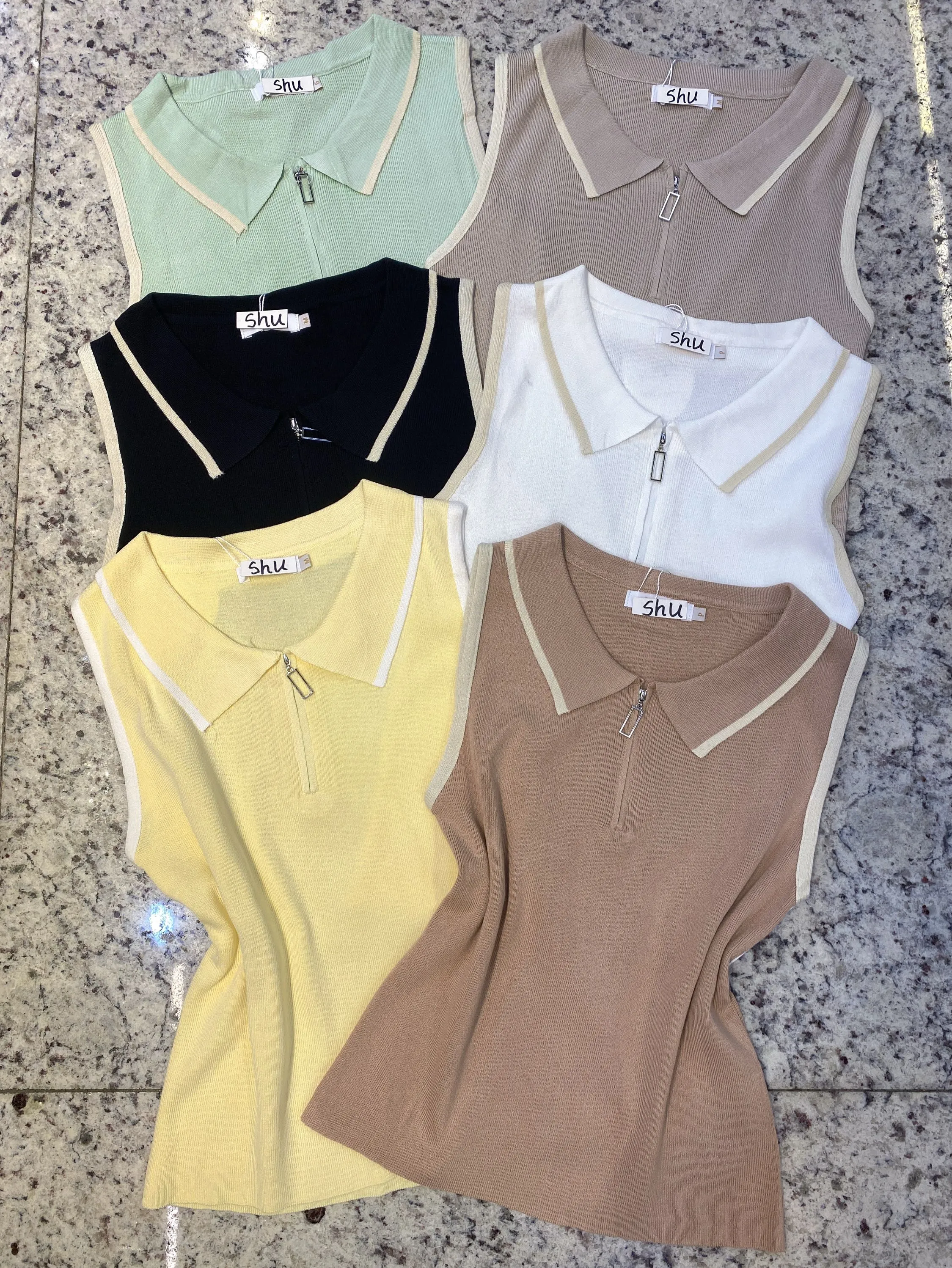 blusa de modal com zíper sem manga shu loja