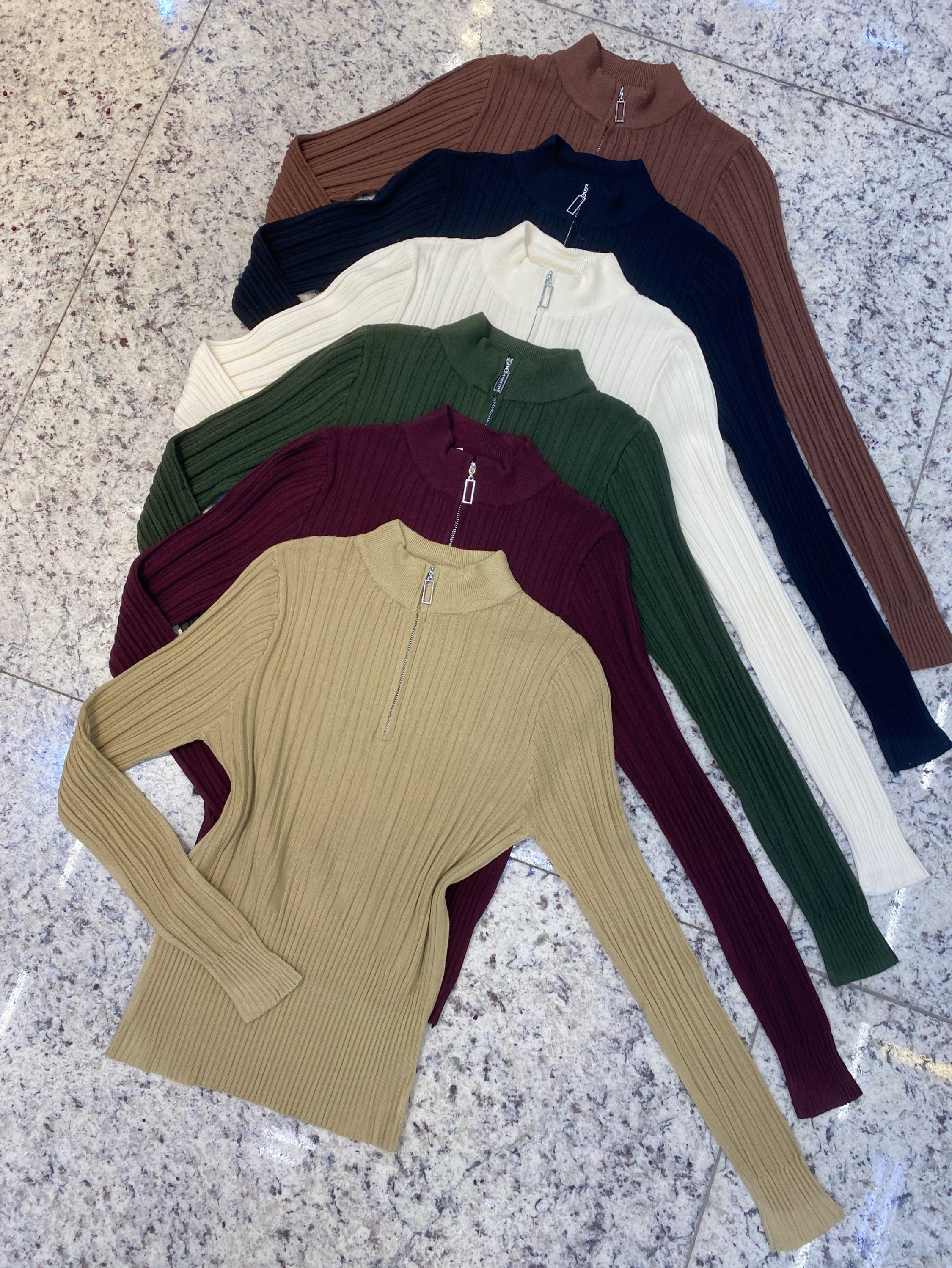 blusa lisa com zíper manga longa shu loja