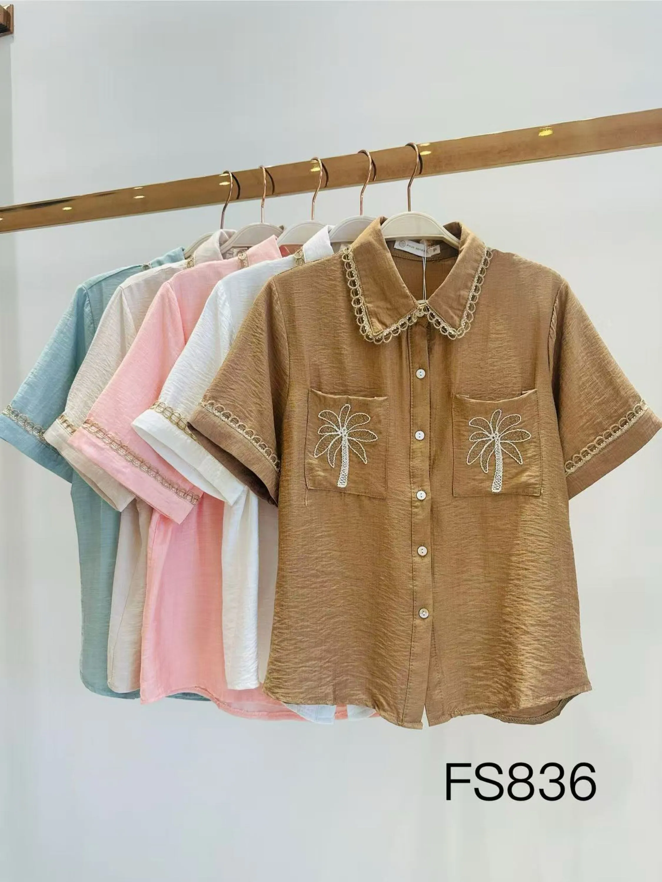 camisa de manga curta com bordado shu loja
