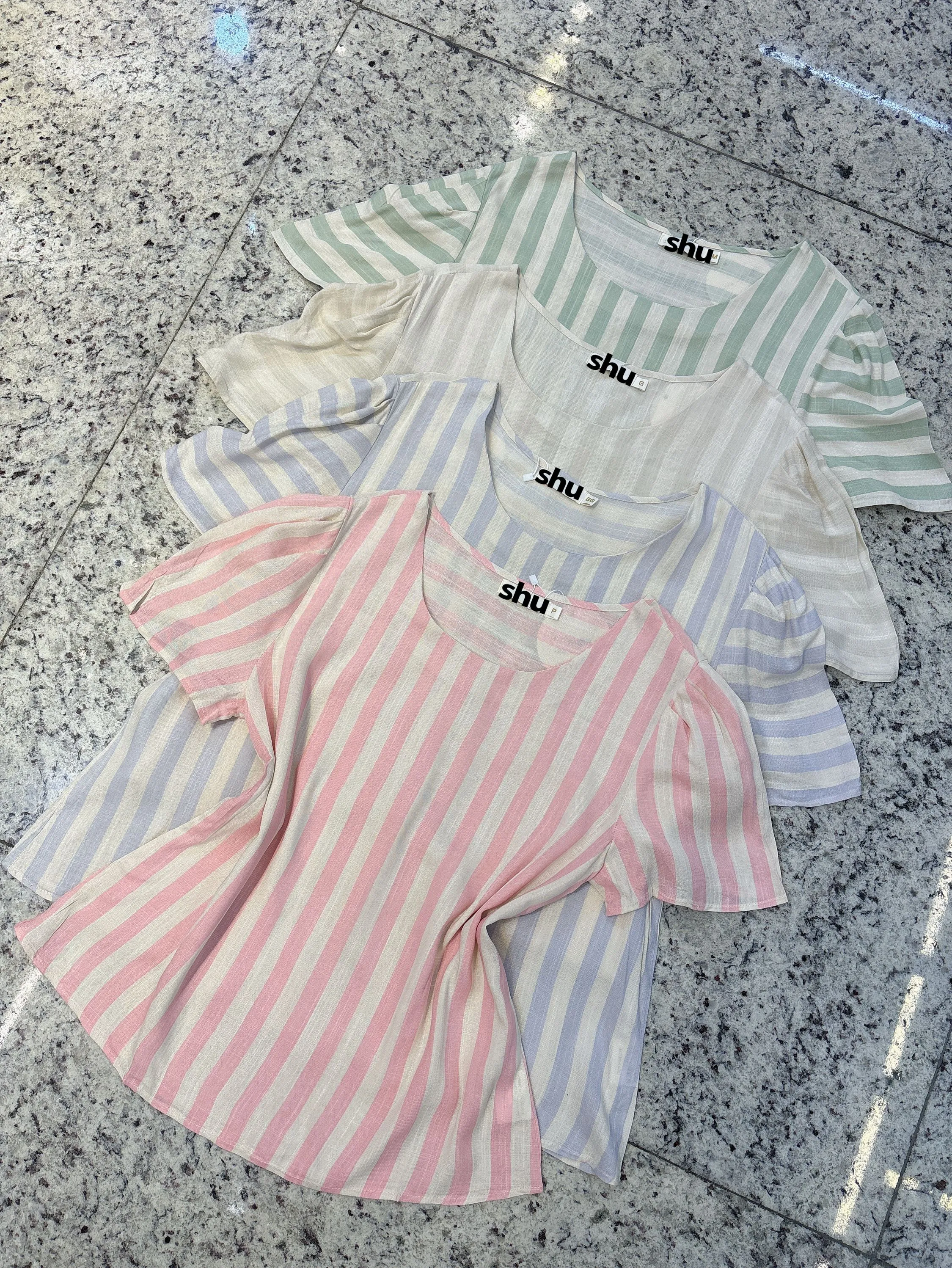 blusa de listra manga curta shu loja