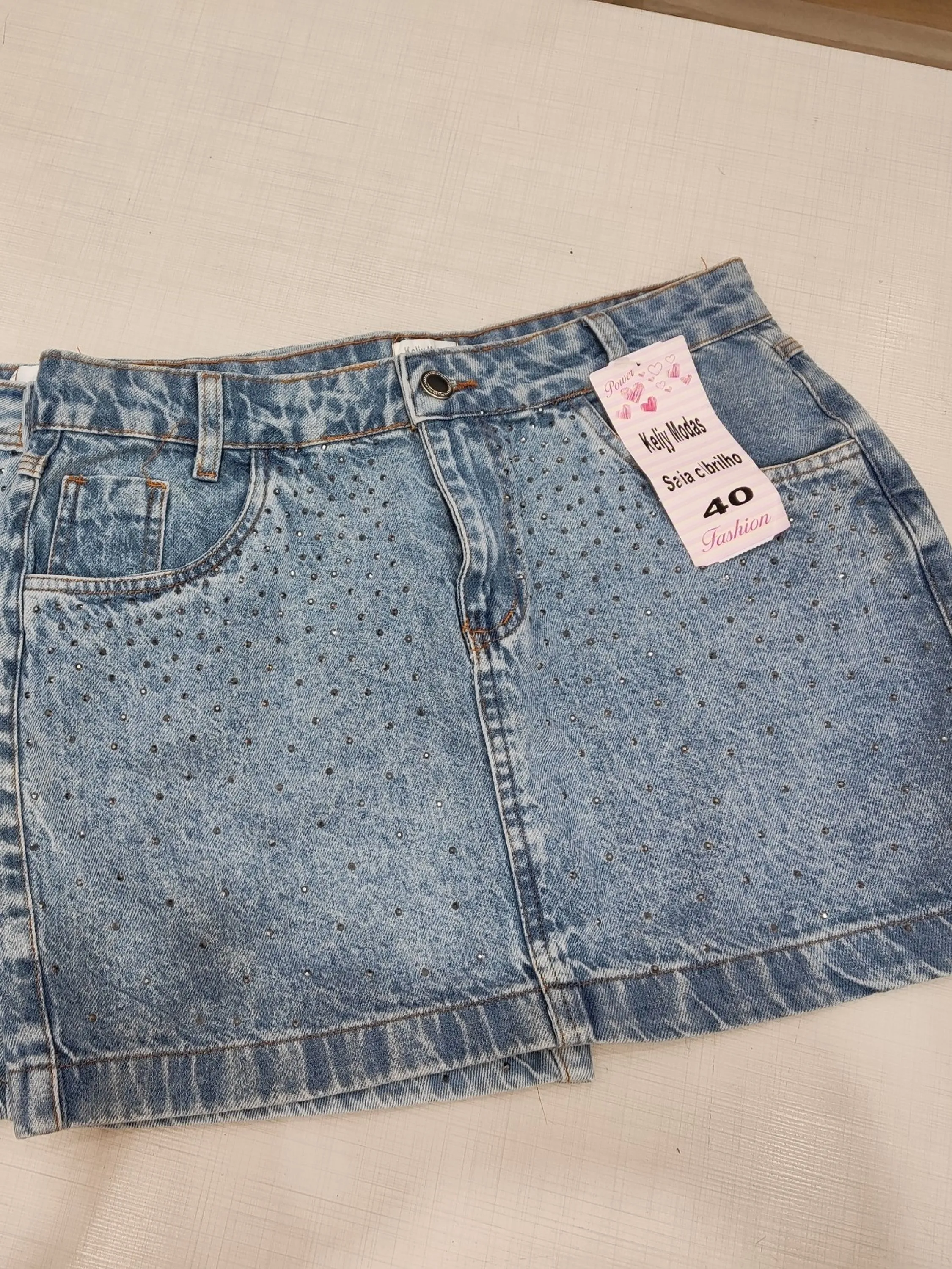 Saia Jeans Feminina Brilho