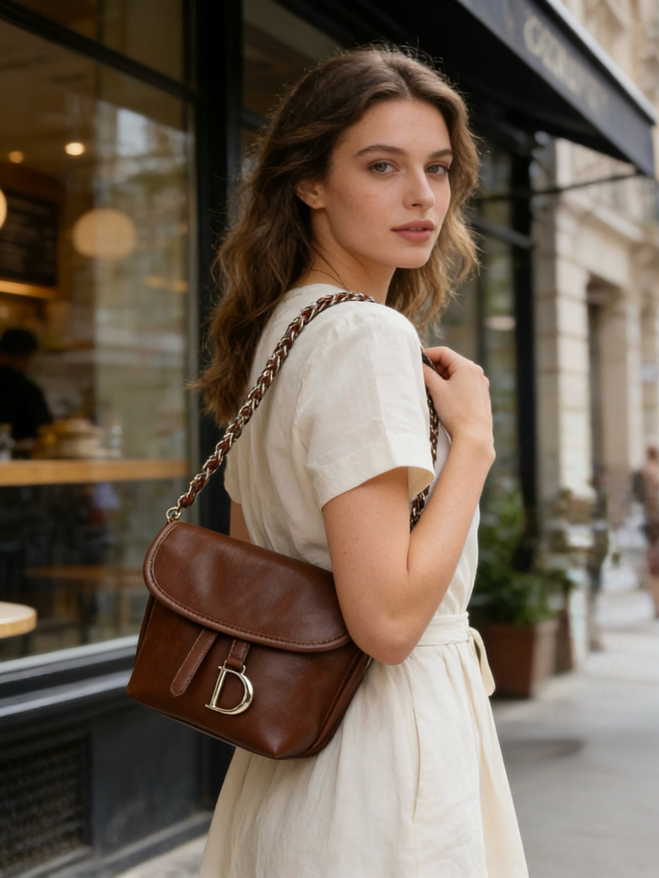 Bolsa com aba e corrente