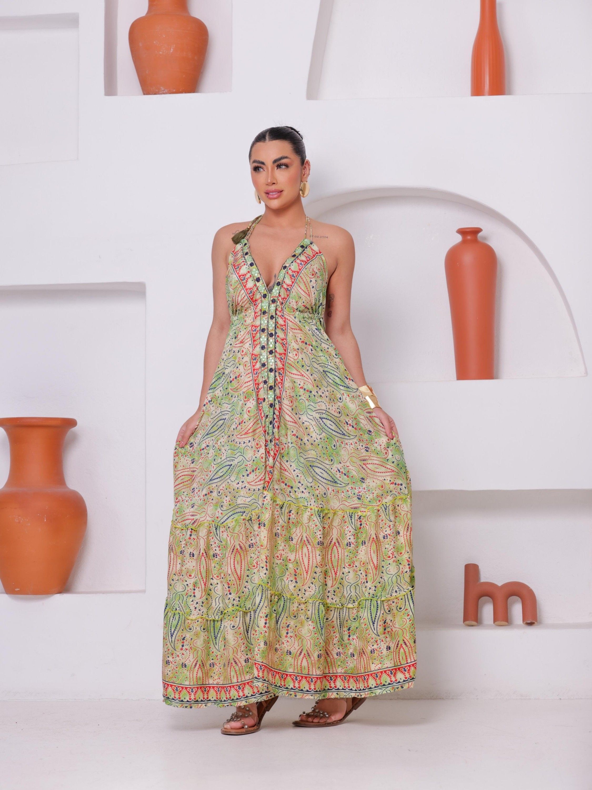 Vestido indiano Costa Nua estilo Lenço longo