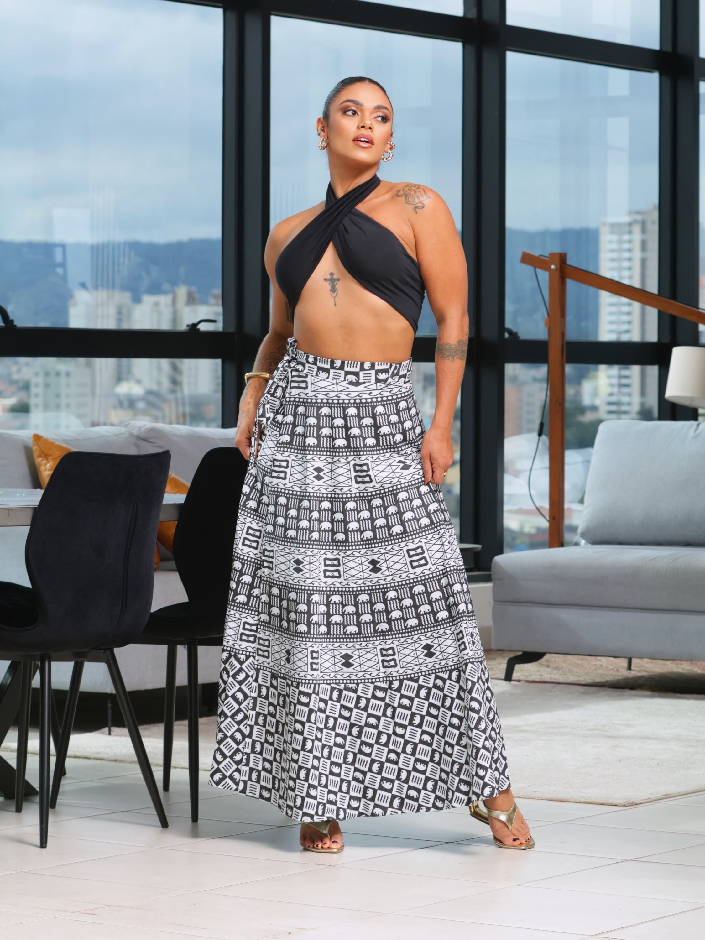 Saia Envelope de Algodão Indiana Pareô Transpassar