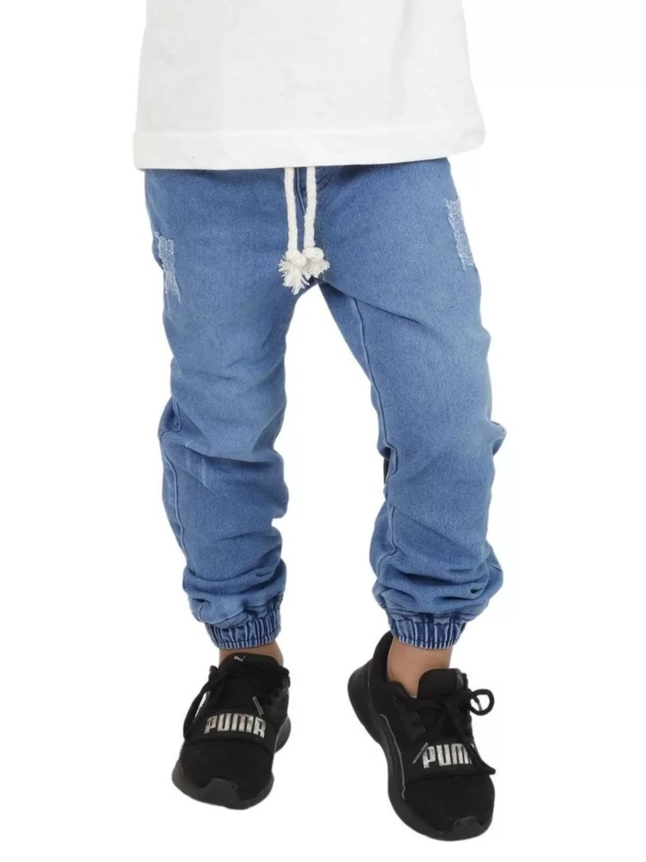 Calça infantil  Jogger Masculina Com Cordão  Com Punho Sarja E Jeans 4 bolso