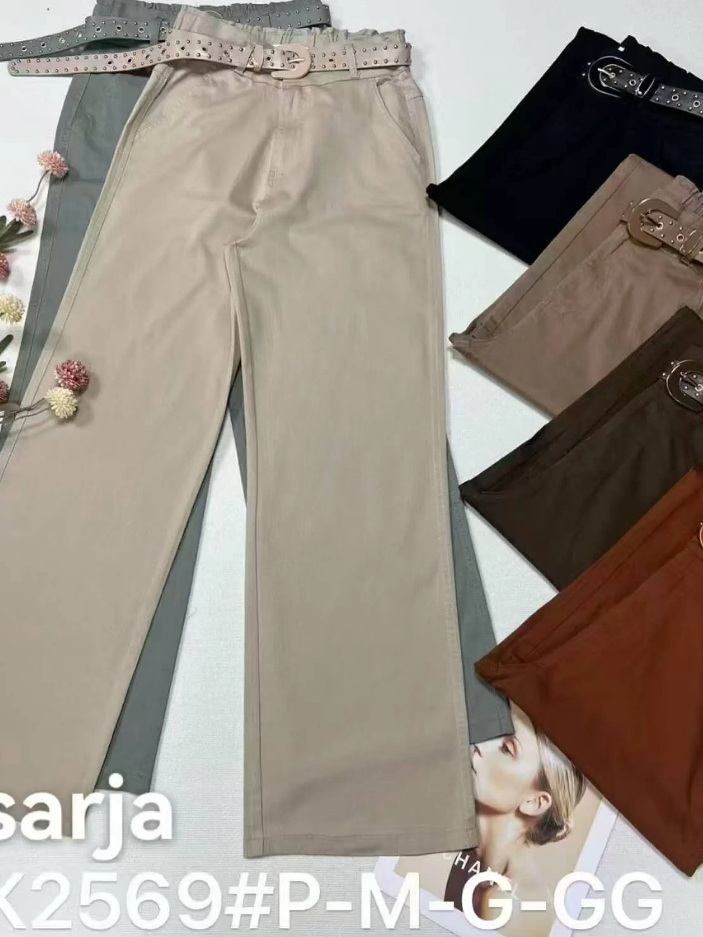 Calca sarja pantalona com cinto
