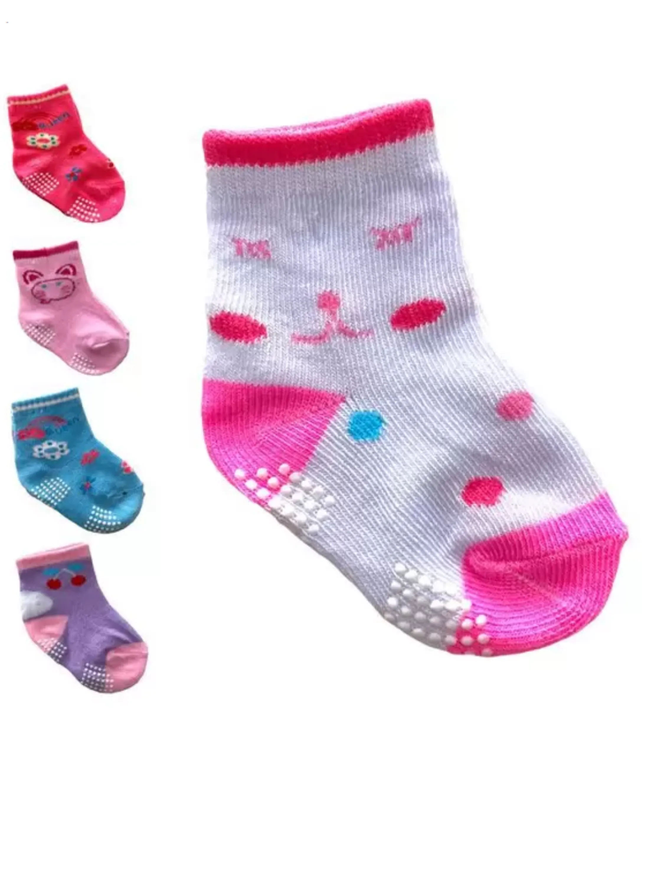 🧦Kit 36 Meias Infantis Antiderrapantes para Crianças de 0 a 6 Mês! (MENINA)