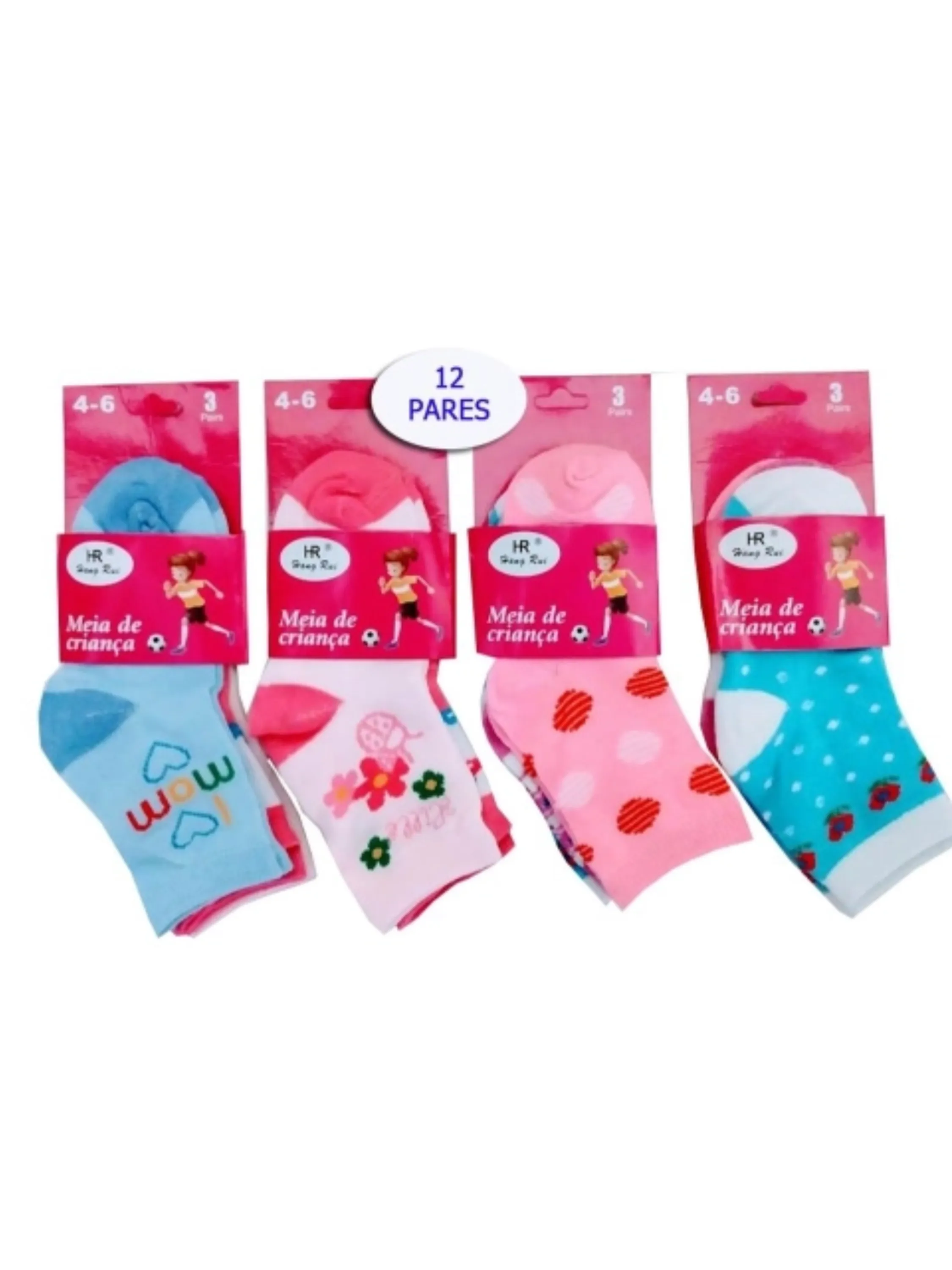 KIT COM 12 PEÇAS meias infantil 10-12 (meninas)