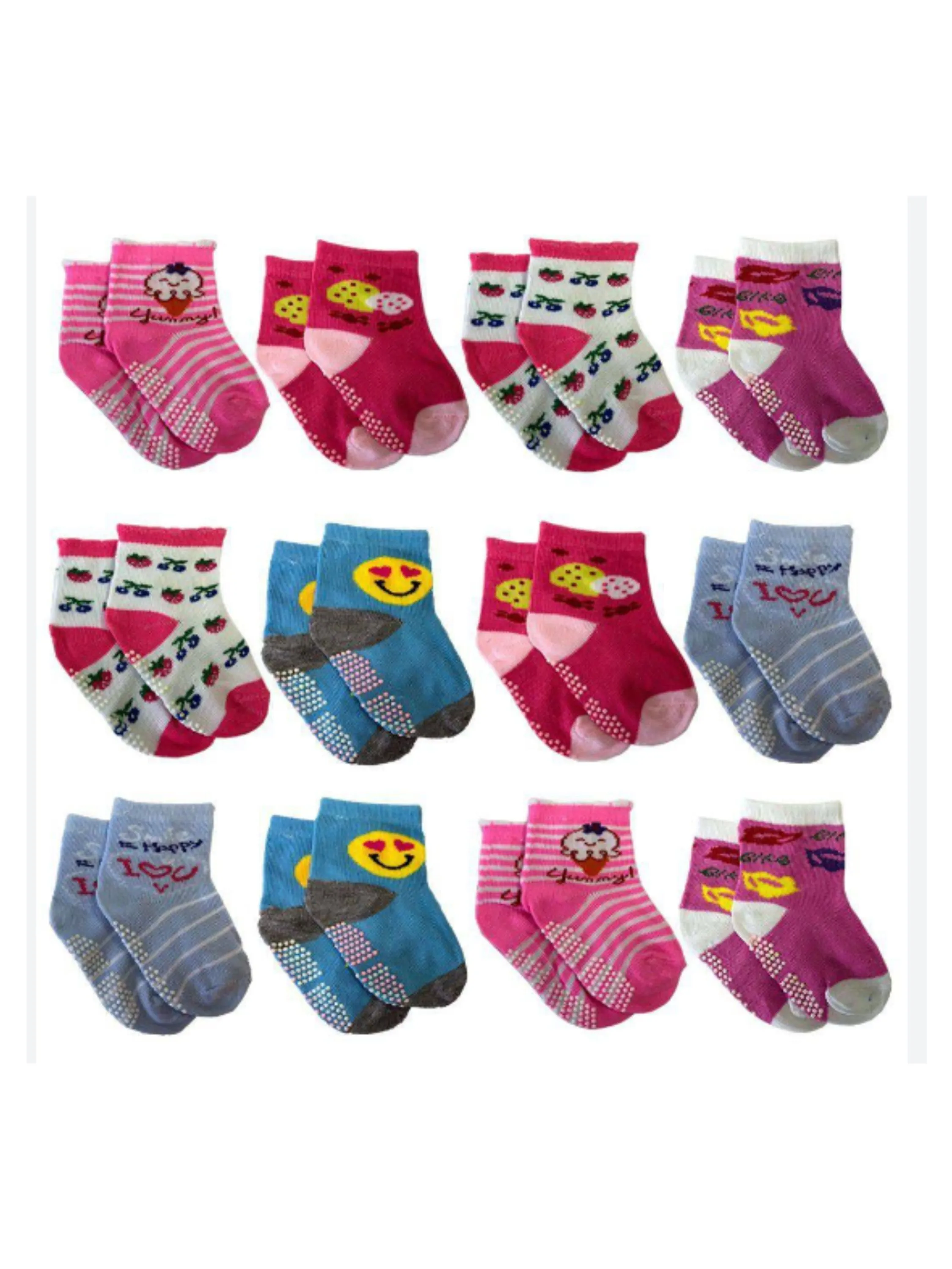 12 PARES MEIA BEBE ANTIDERRAPANTE TAM: 12-24 MESES (MENINA)