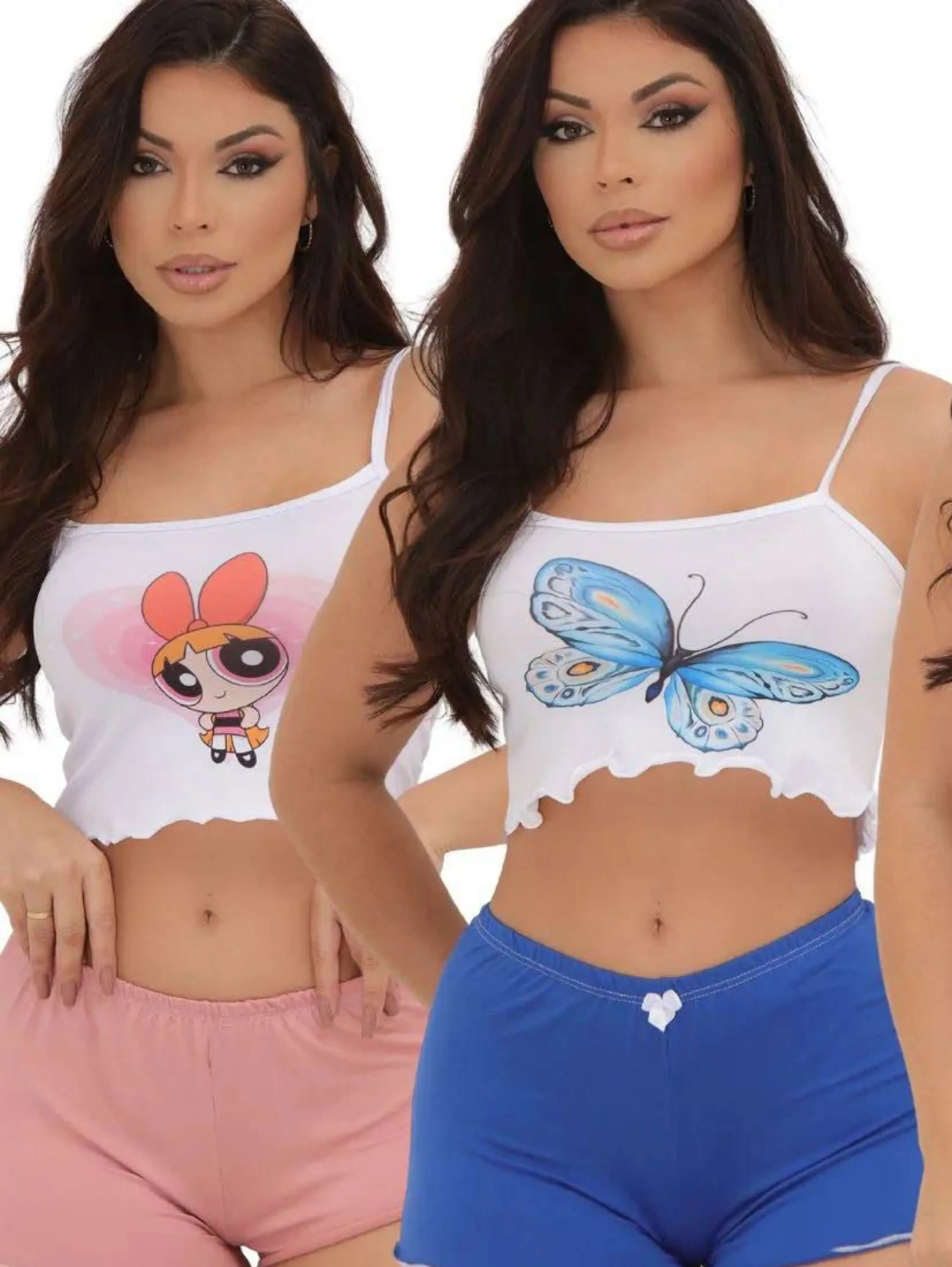 KIT 20 BABY DOLL ADULTO CROPPED E SHORTS LISO REF:058