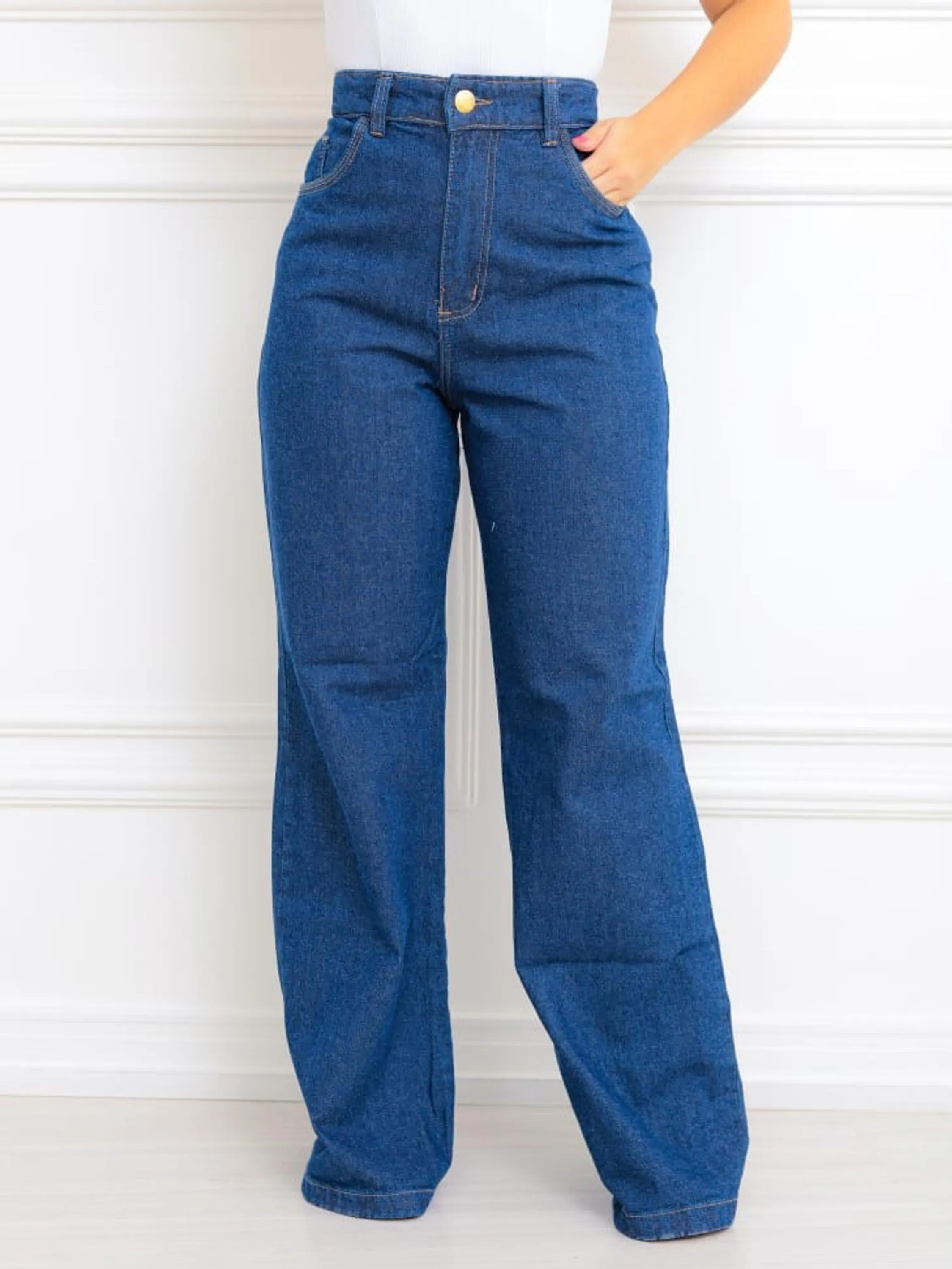 Wide leg jeans pantalona feminina