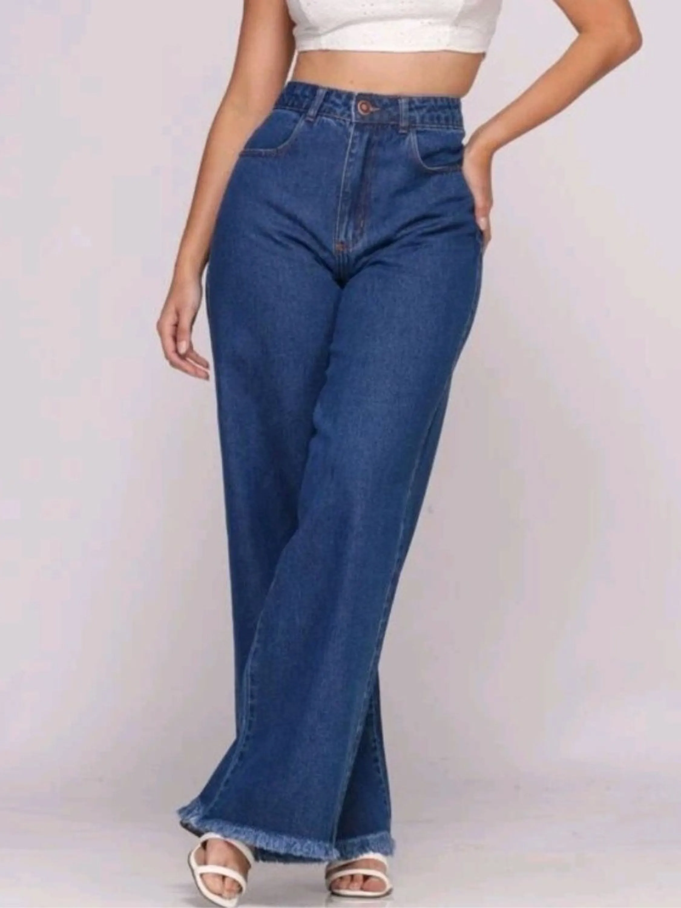 Calça Wide leg pantalona feminina wissam jeans