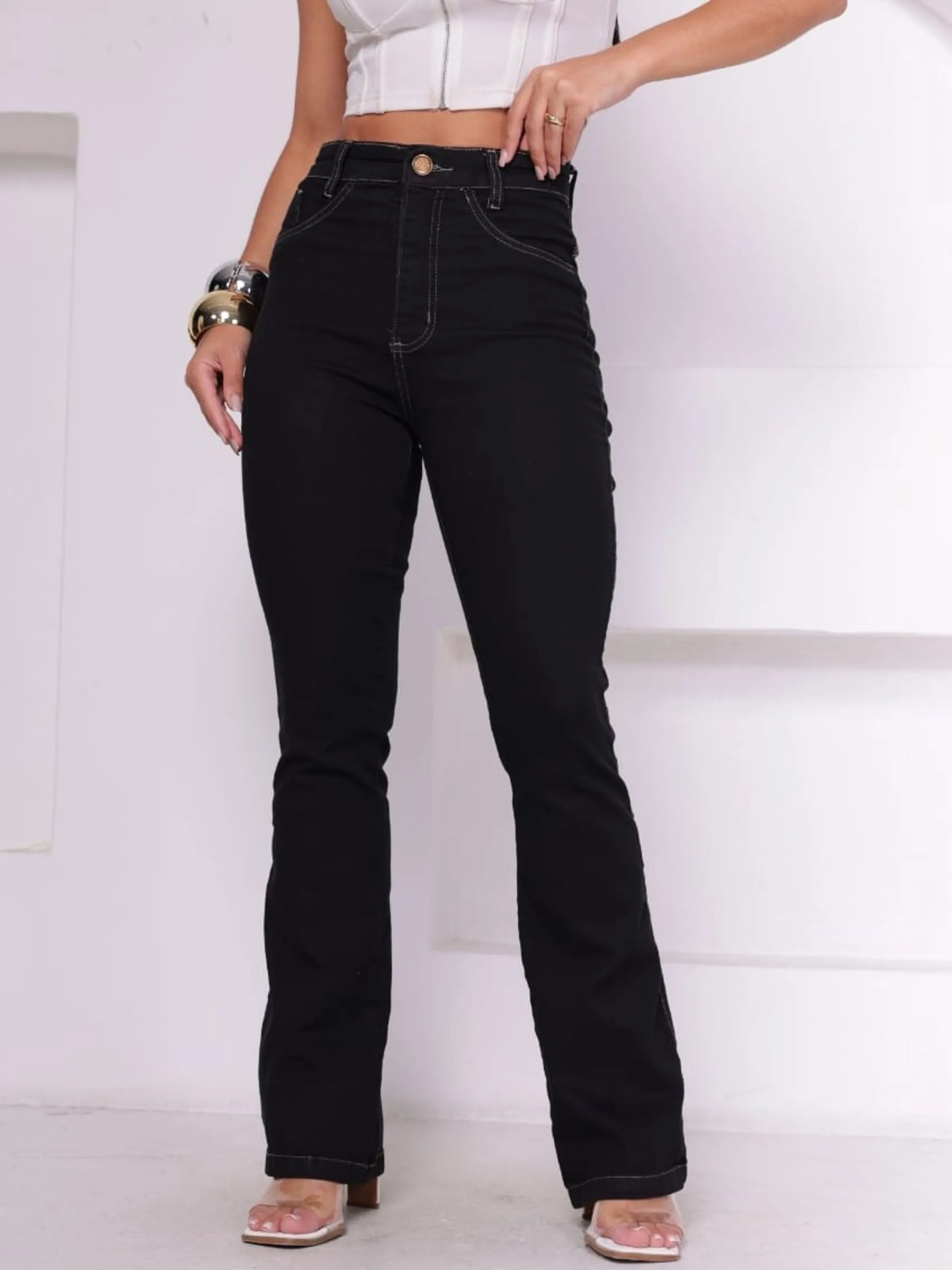 Calça flare jeans feminina wissam jeans