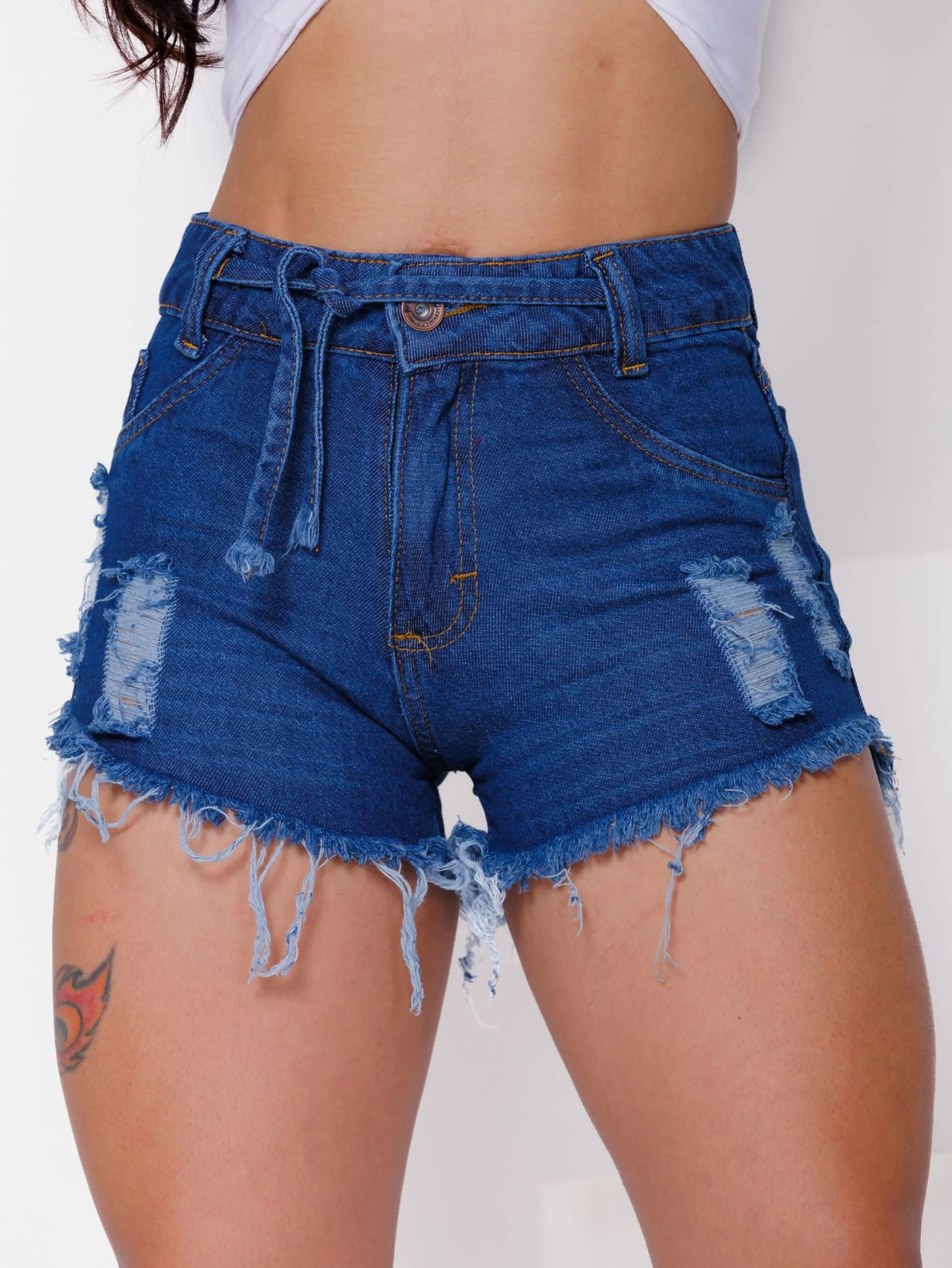 SHORTS JEANS FEMENINO COM CORDINHA SEM ELASTANO