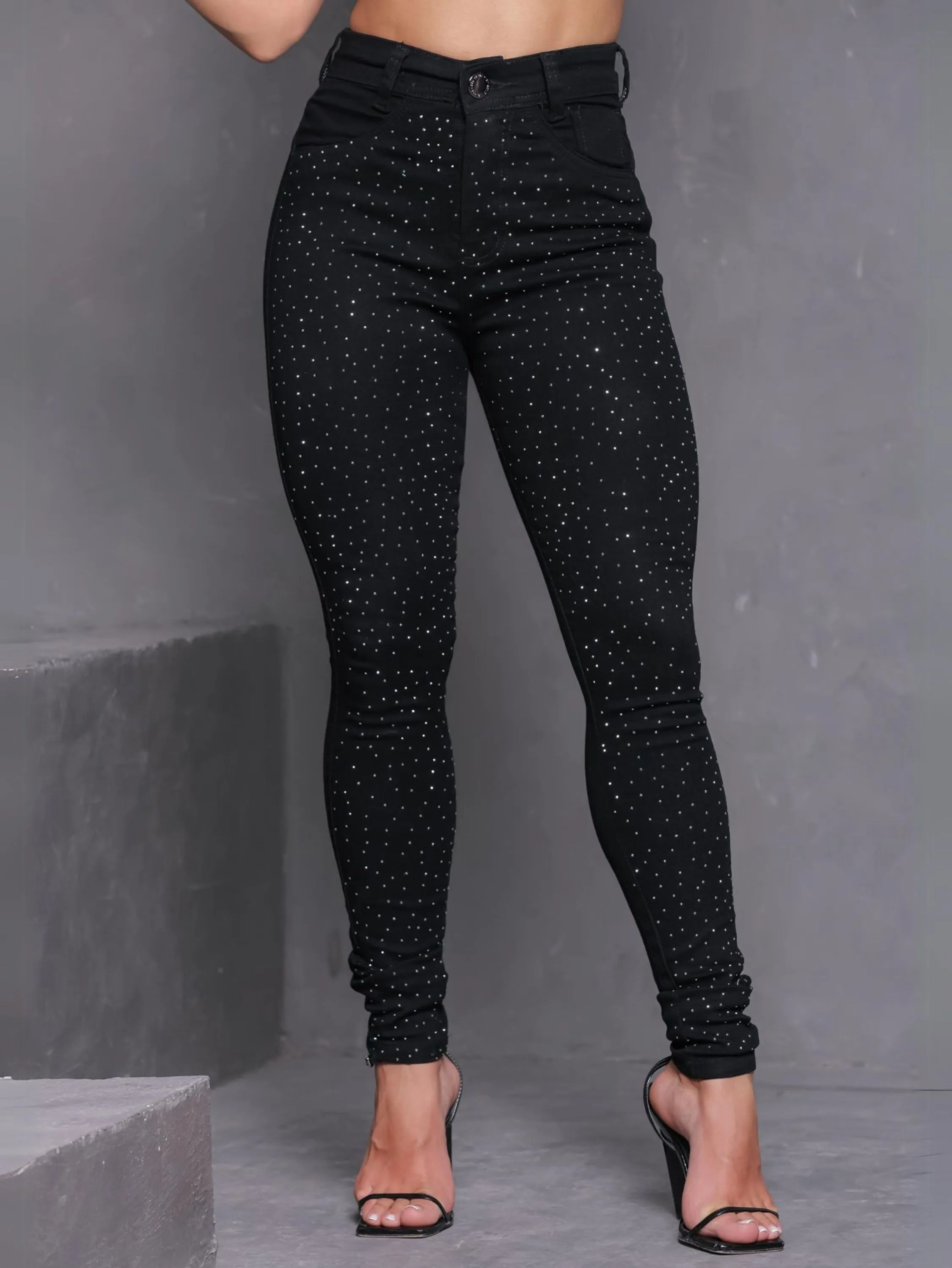 CALÇA JEANS FEMININA COM BRILHO MODA BALADA