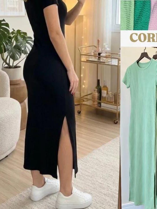 Vestido Longuete c Fenda