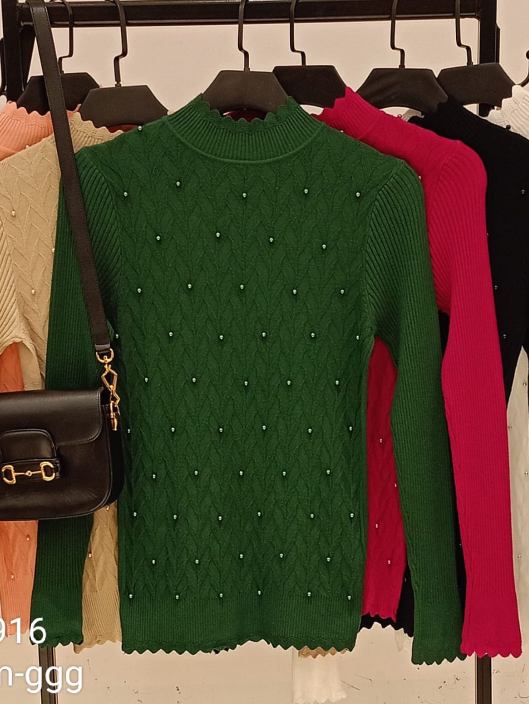 Blusa malha tricot de frio segunda pele manga longa inverno gola alta detalhe em pérolas M916