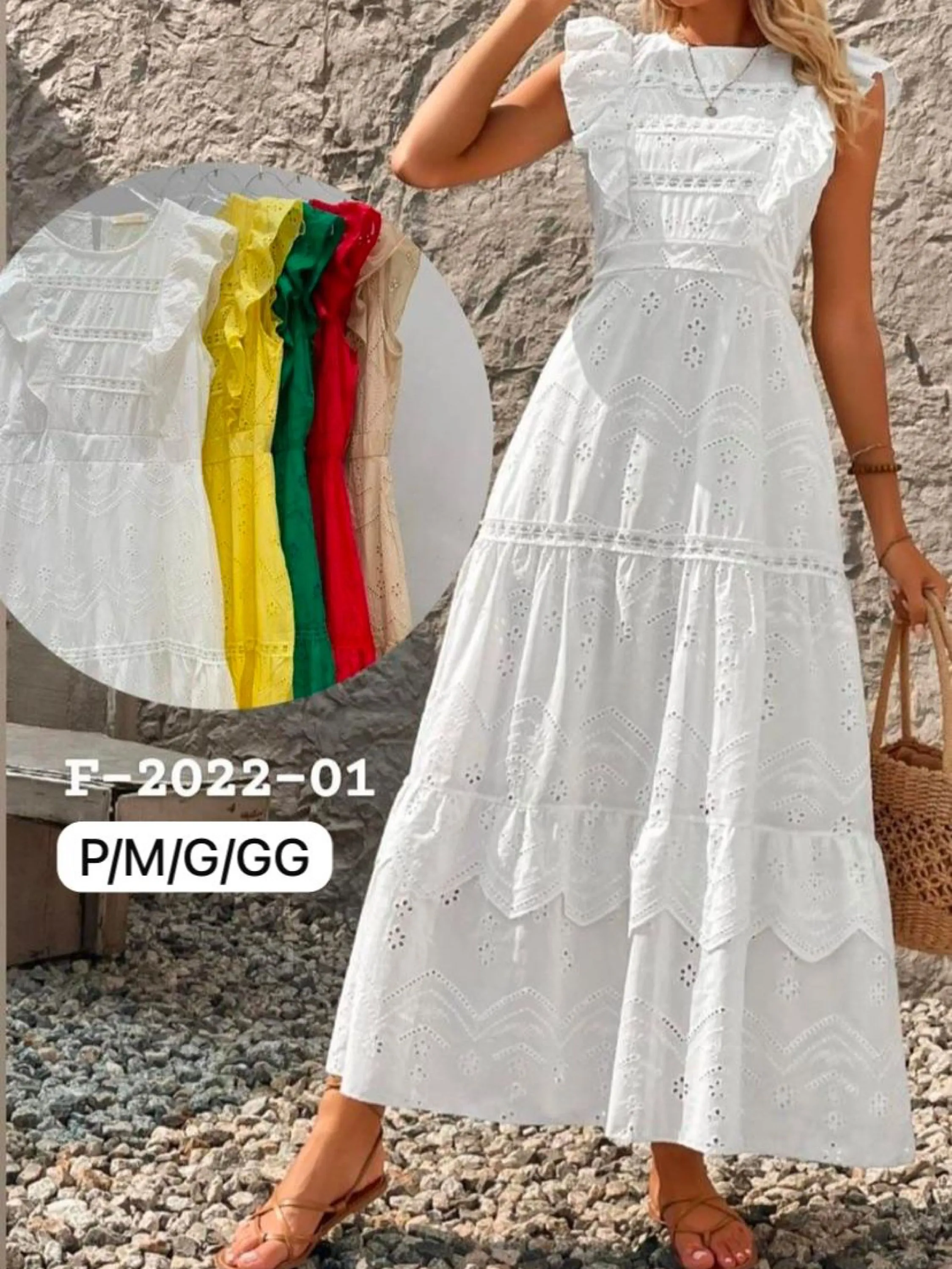 Vestido lese algodão com elástico na cintura F2022-01