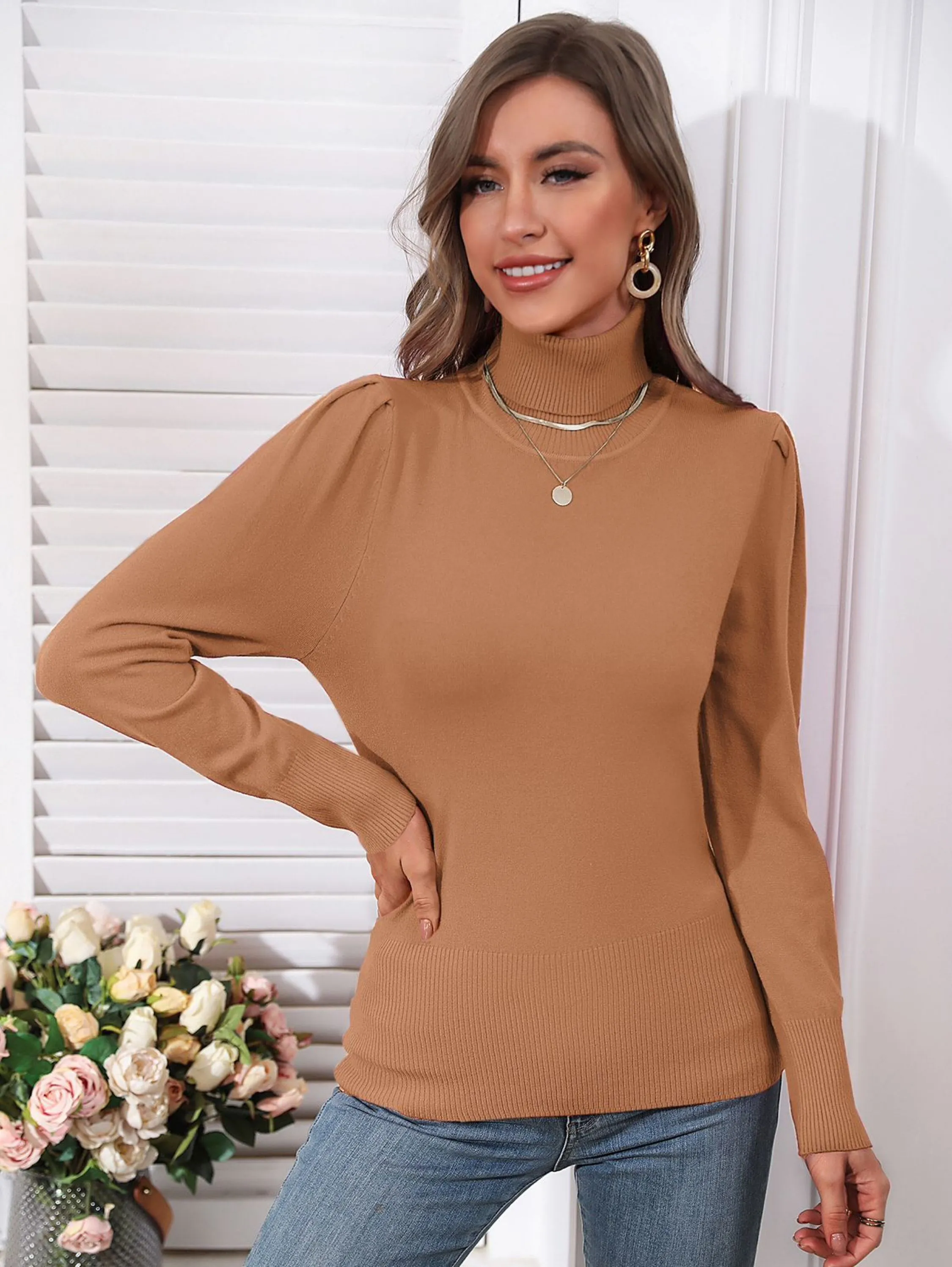 Blusa suéter de frio malha Tricôt manga longa gola alta M803