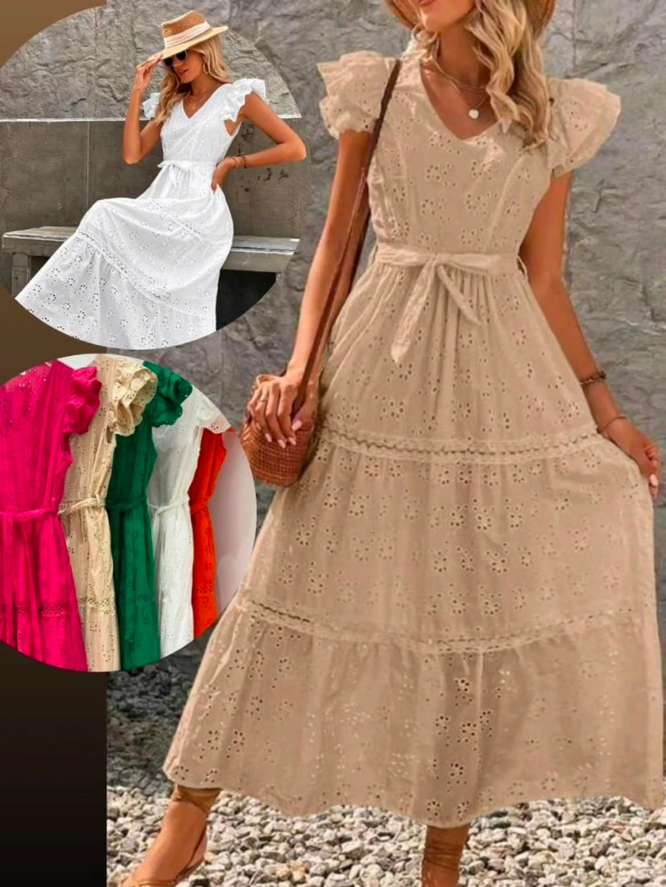 Vestido longo forrado lese algodão elástico K2022-16