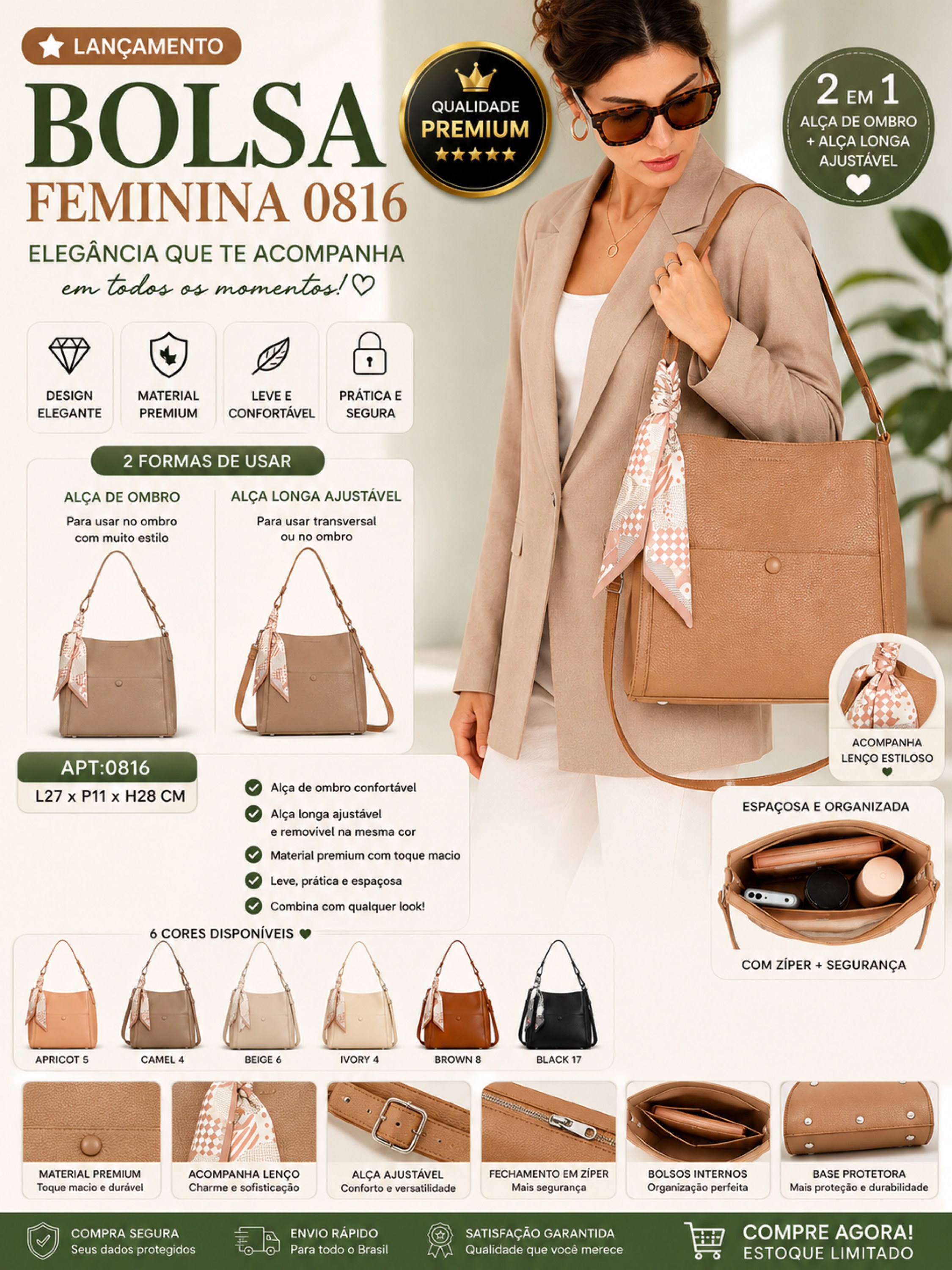 Bolsa Feminina  com Alça Ajustável 0816