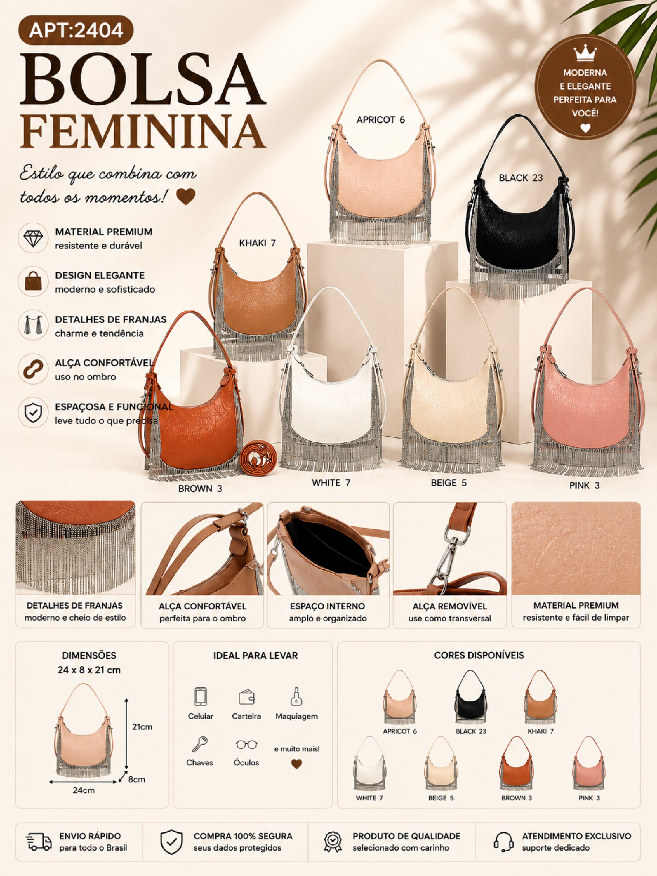 Bolsa Feminina com Franjas Elegante 2404