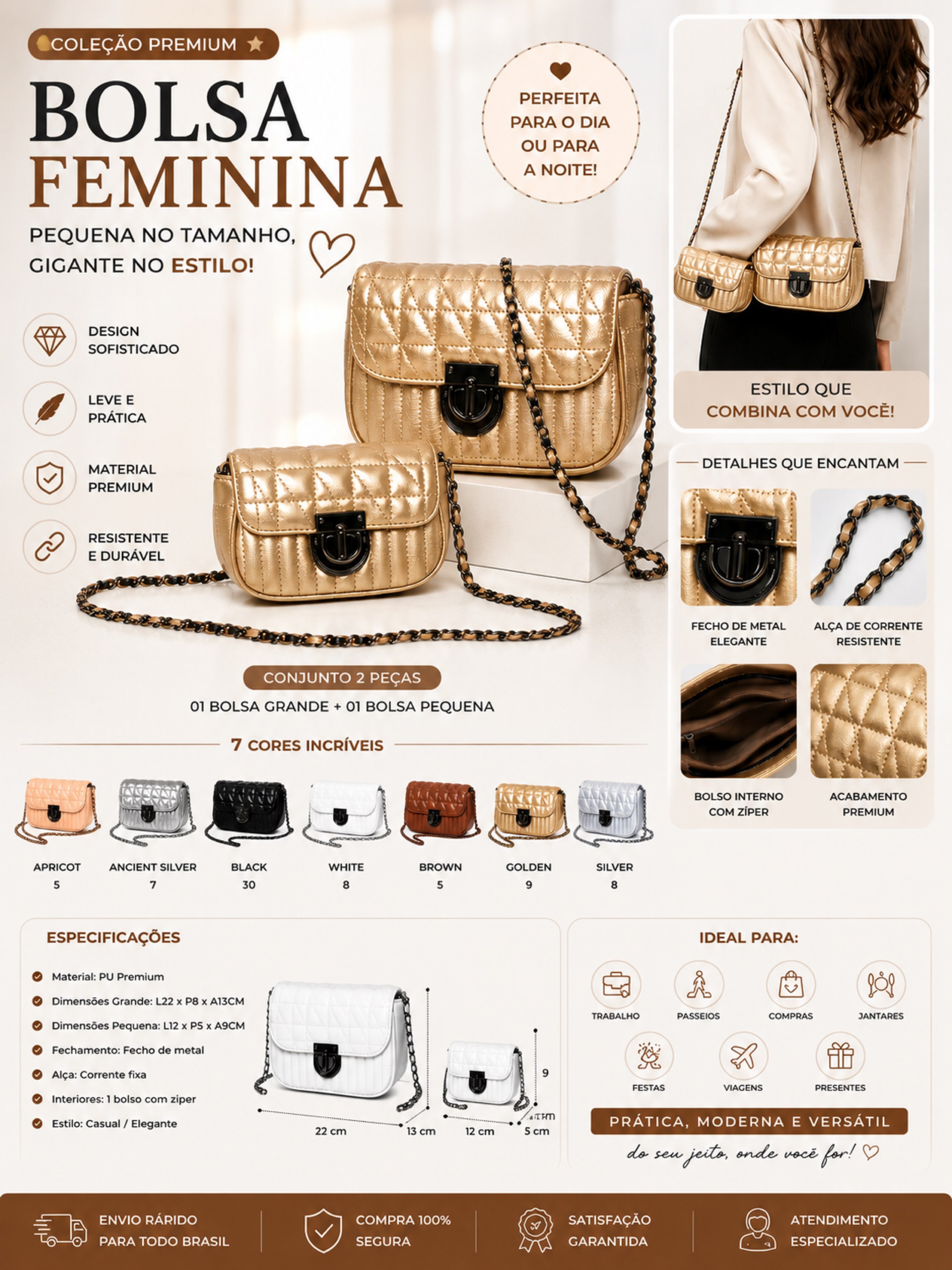 Bolsa Feminina Kit 2 Peças Premium 06081