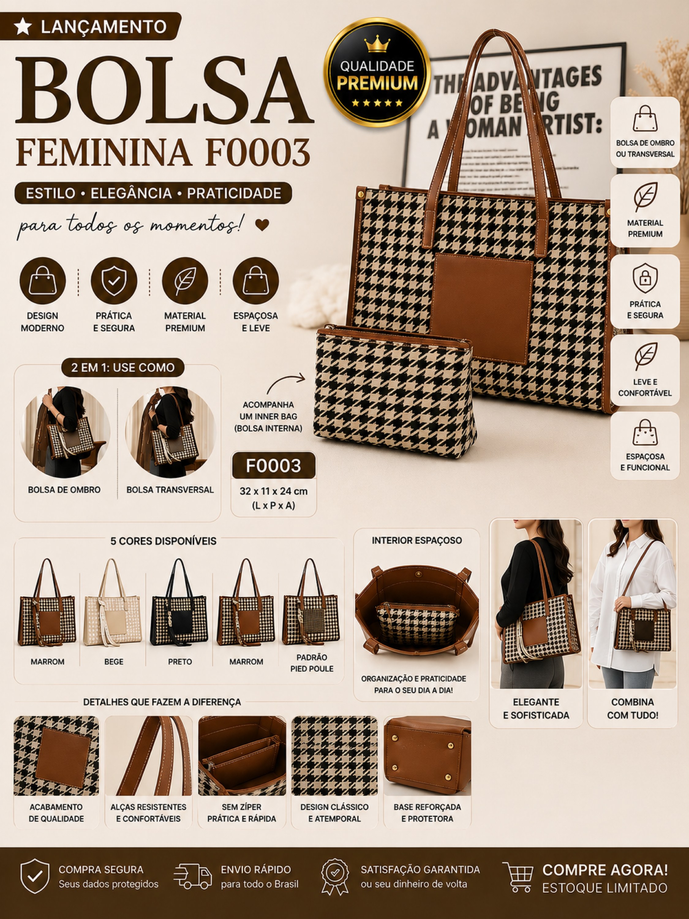 Bolsa Tote Feminina 2 em 1 F0003