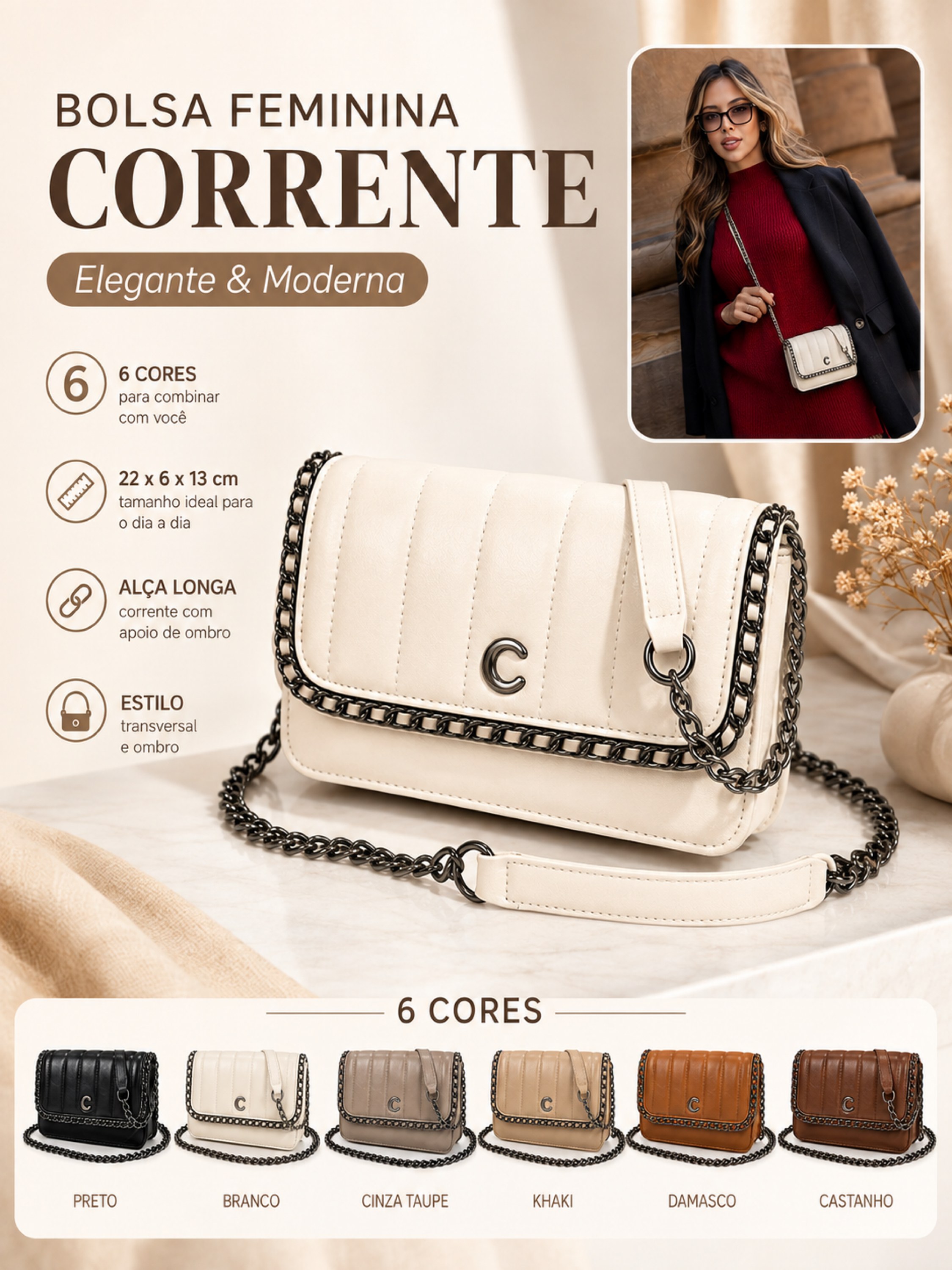 Bolsa Feminina Transversal F024 com Corrente