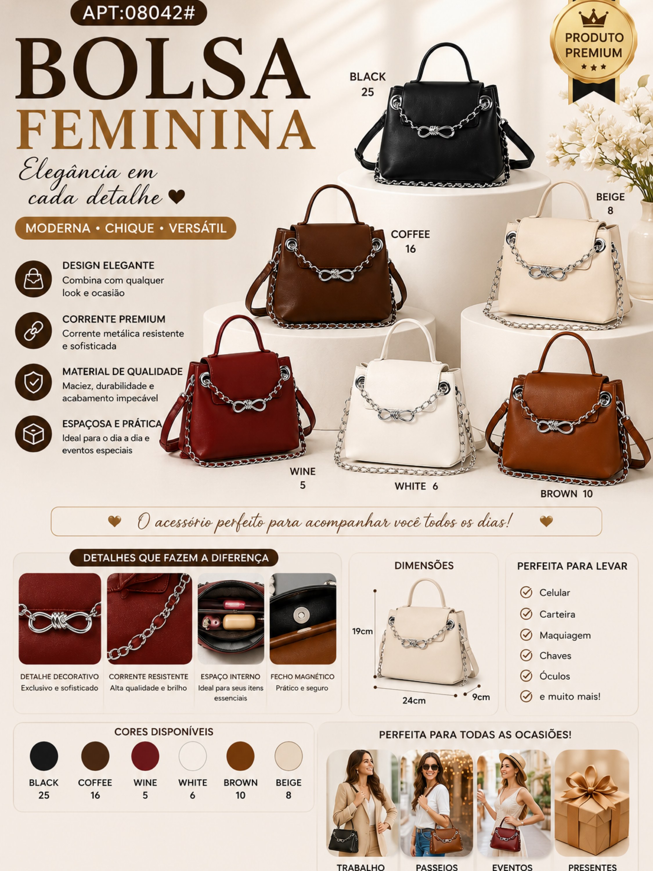Bolsa Feminina Elegante Premium 08042