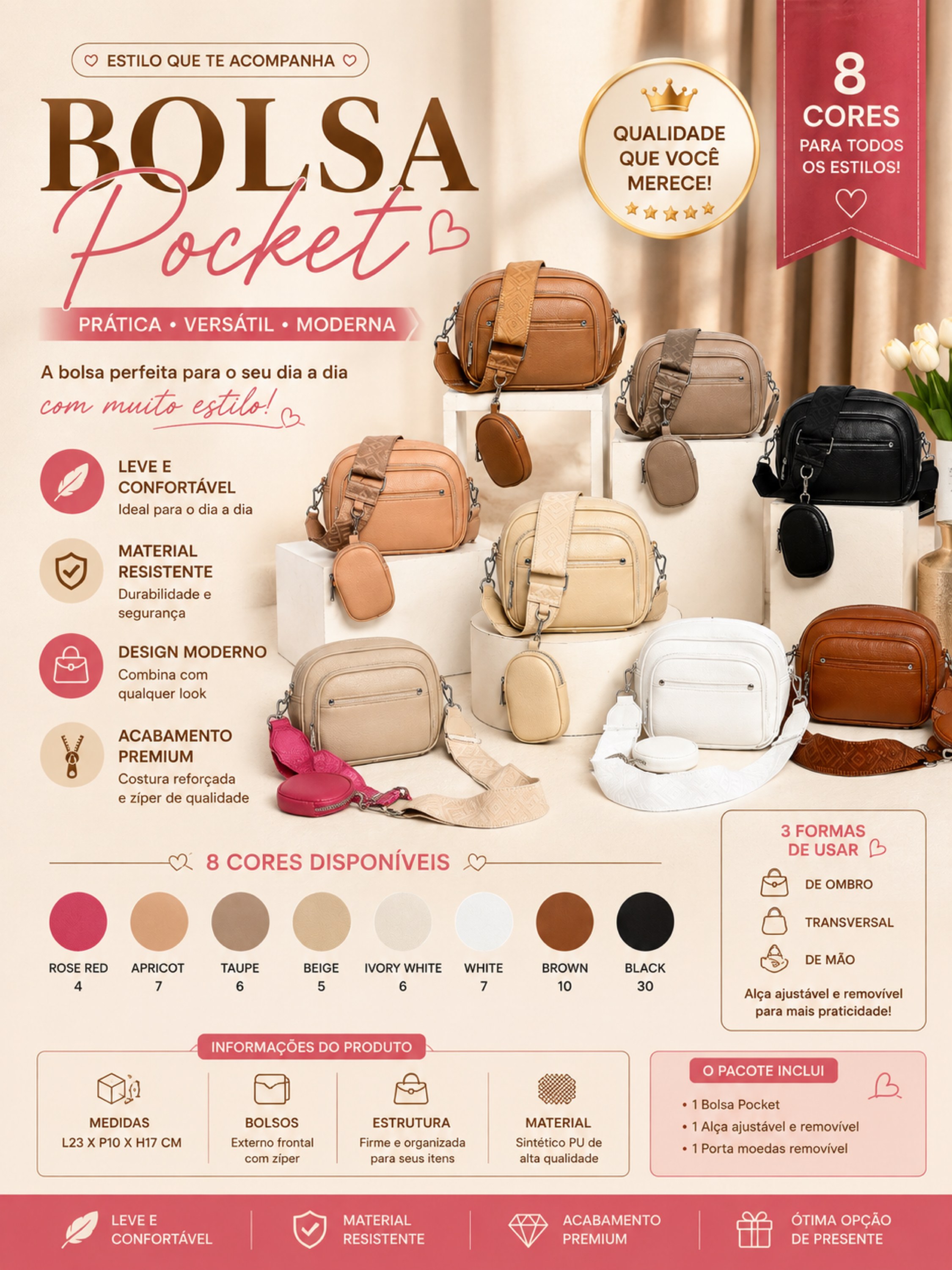 Bolsa Transversal Feminina com Porta-Moedas  0809