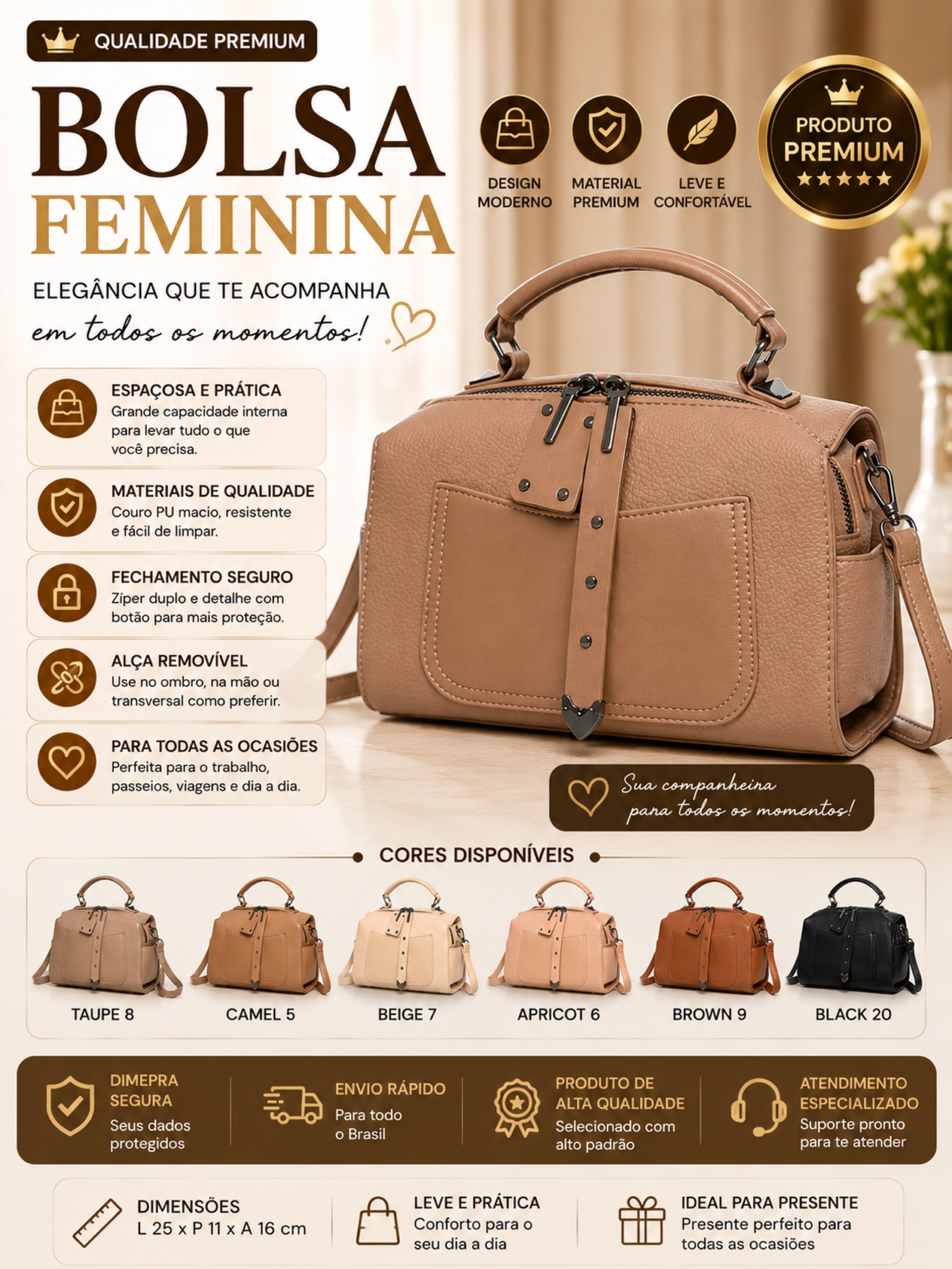 Bolsa Baú Feminina Couro PU com Alça Transversal 0812