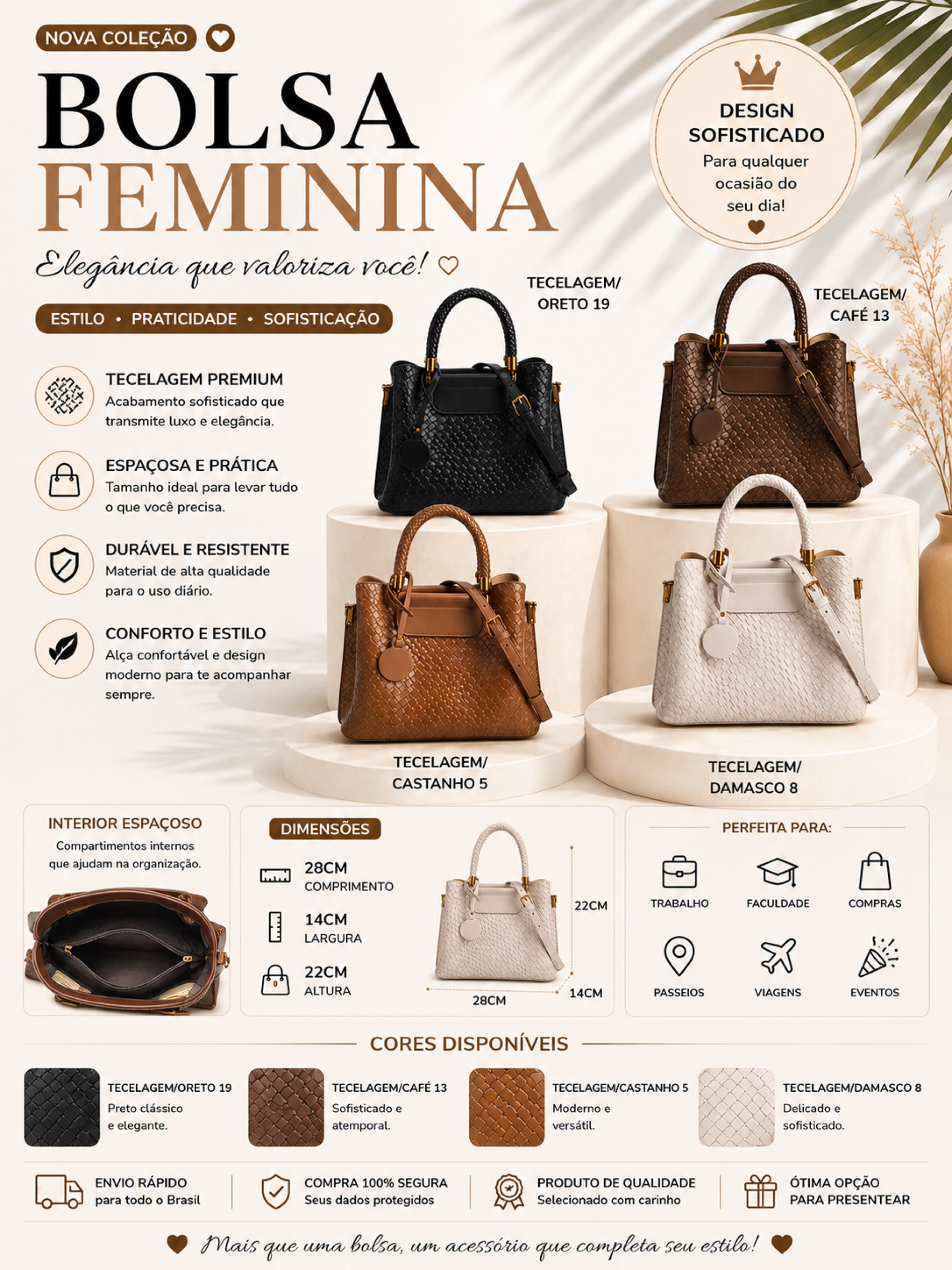 Bolsa Feminina de Mão Trançada E com Alça Transversal F071