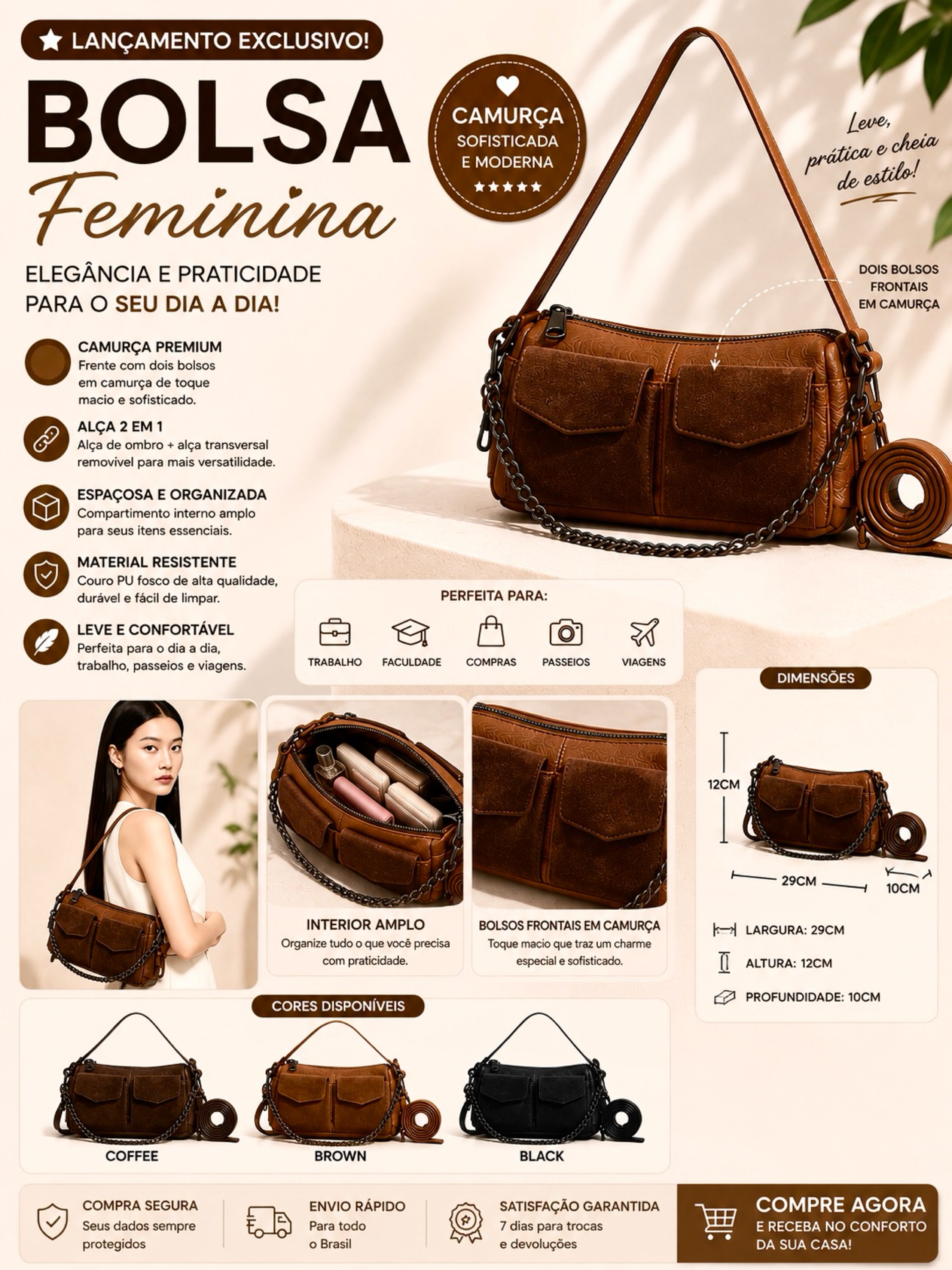 Bolsa Feminina Camurça com 2 Bolsos Frontais 2418