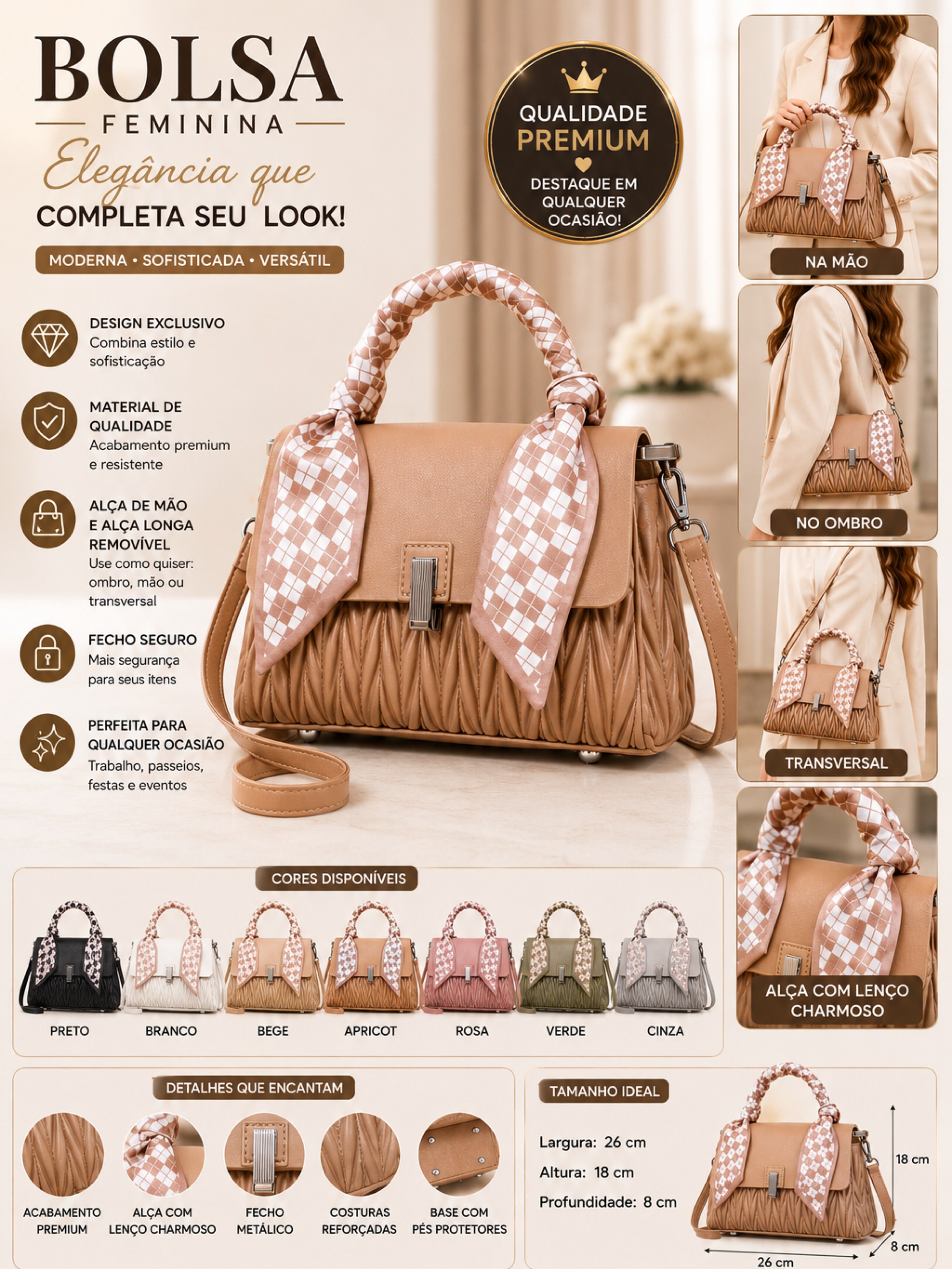 Bolsa Feminina Estruturada com Lenço 0820