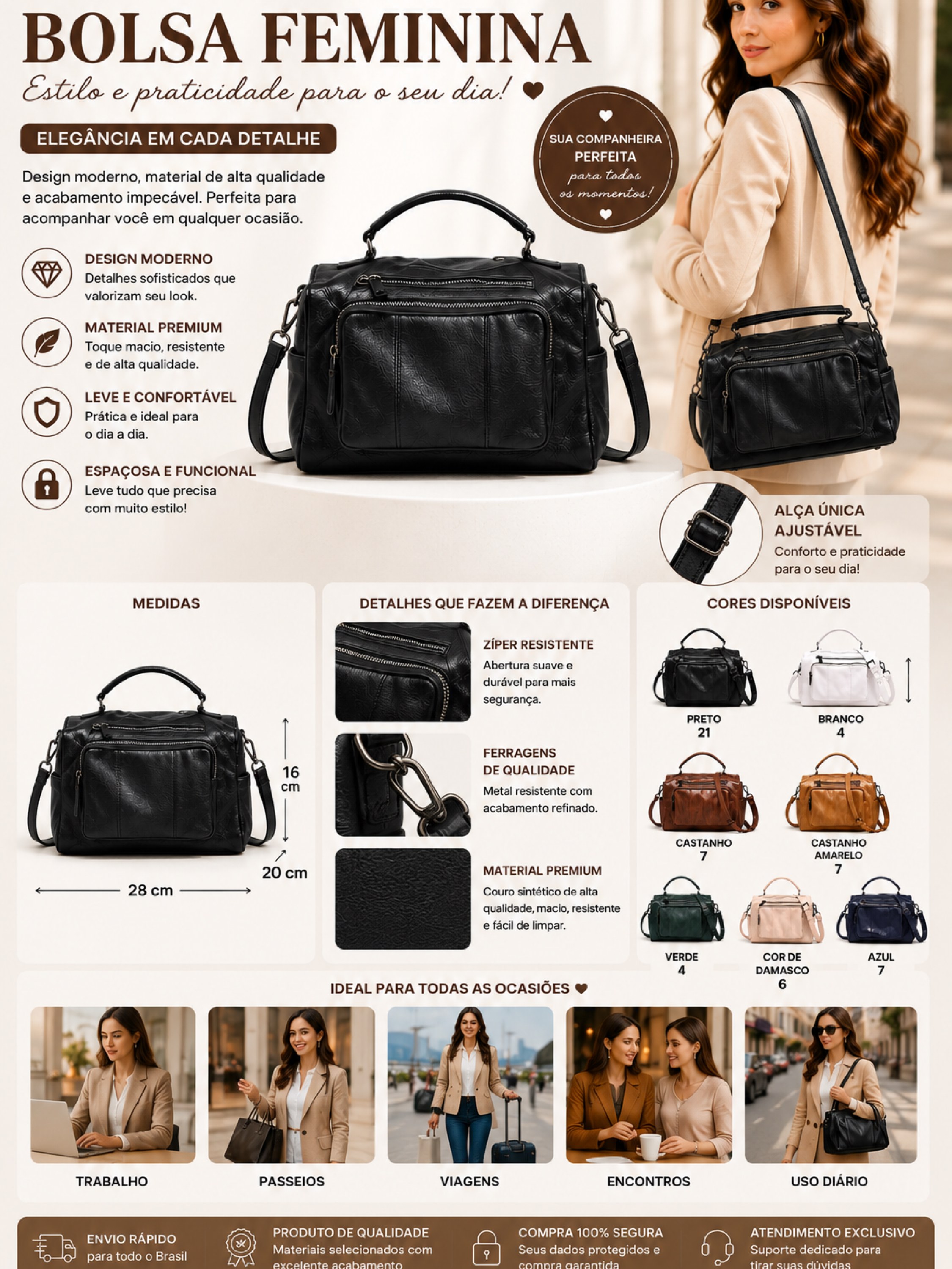 Bolsa Feminina Multifuncional Premium F029