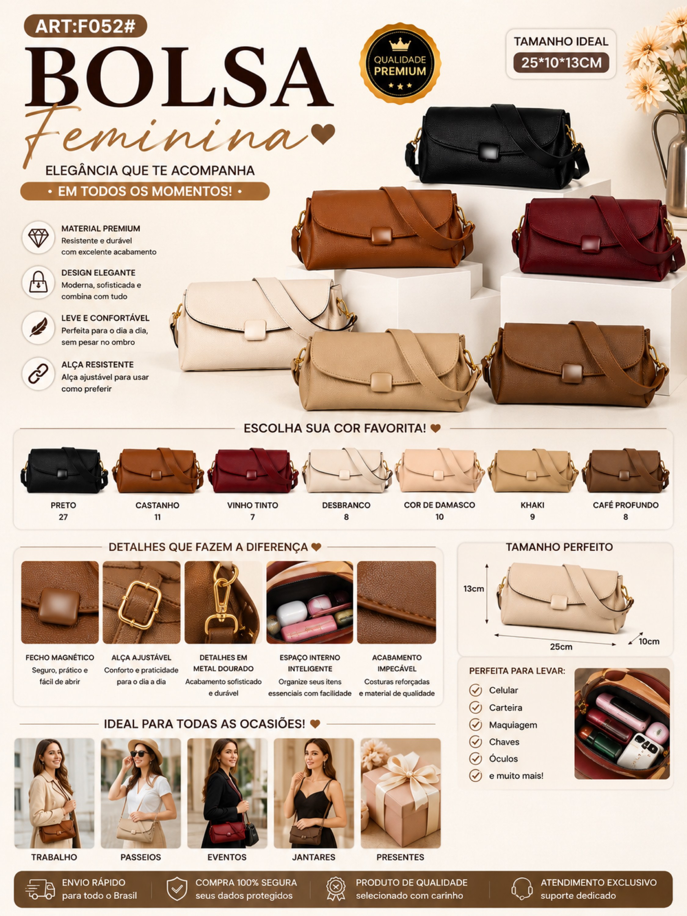 BOLSA FEMININA ELEGANTE F052